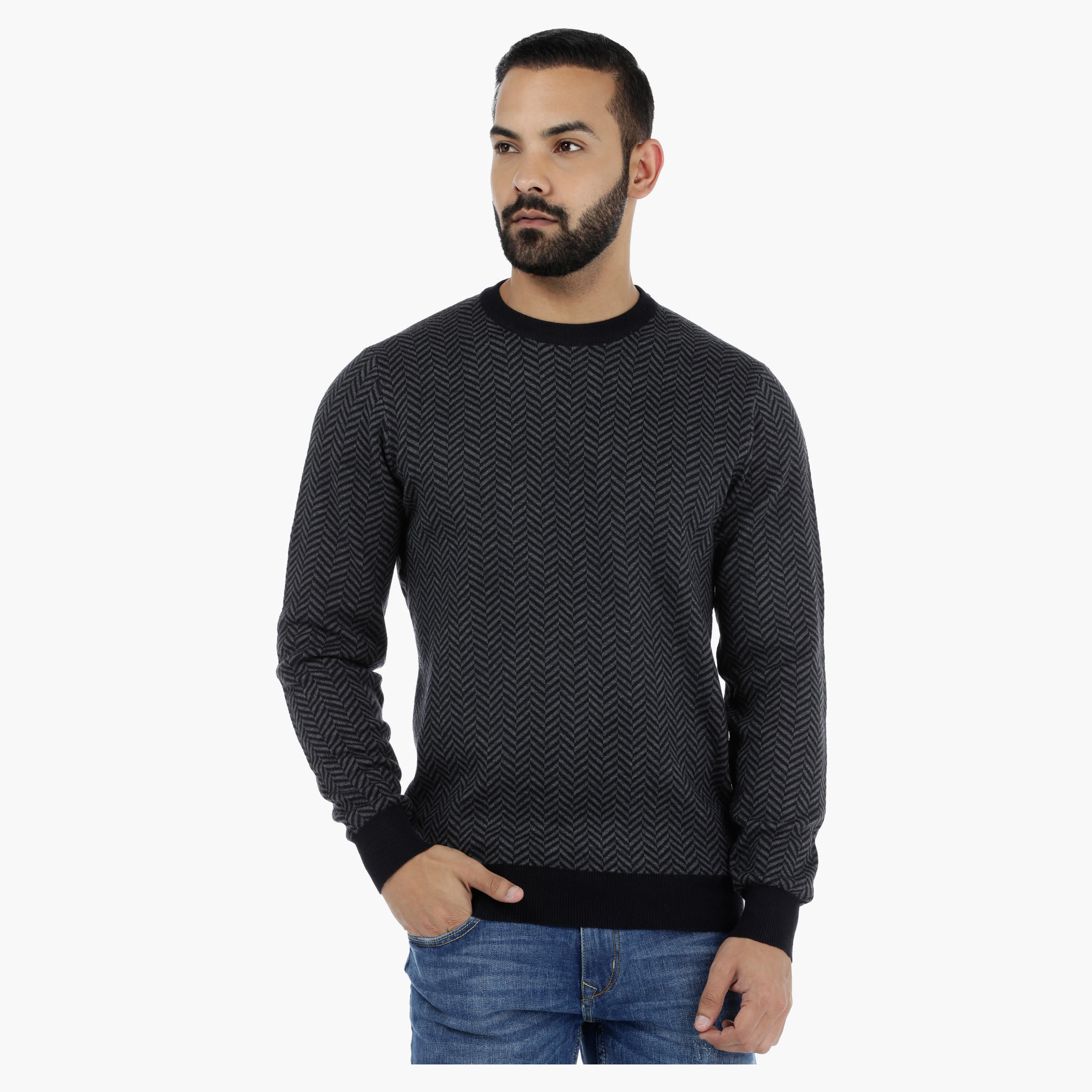 Herringbone Sweater with Long Sleeves-men-clothing-sweatersandpullovers-image-1