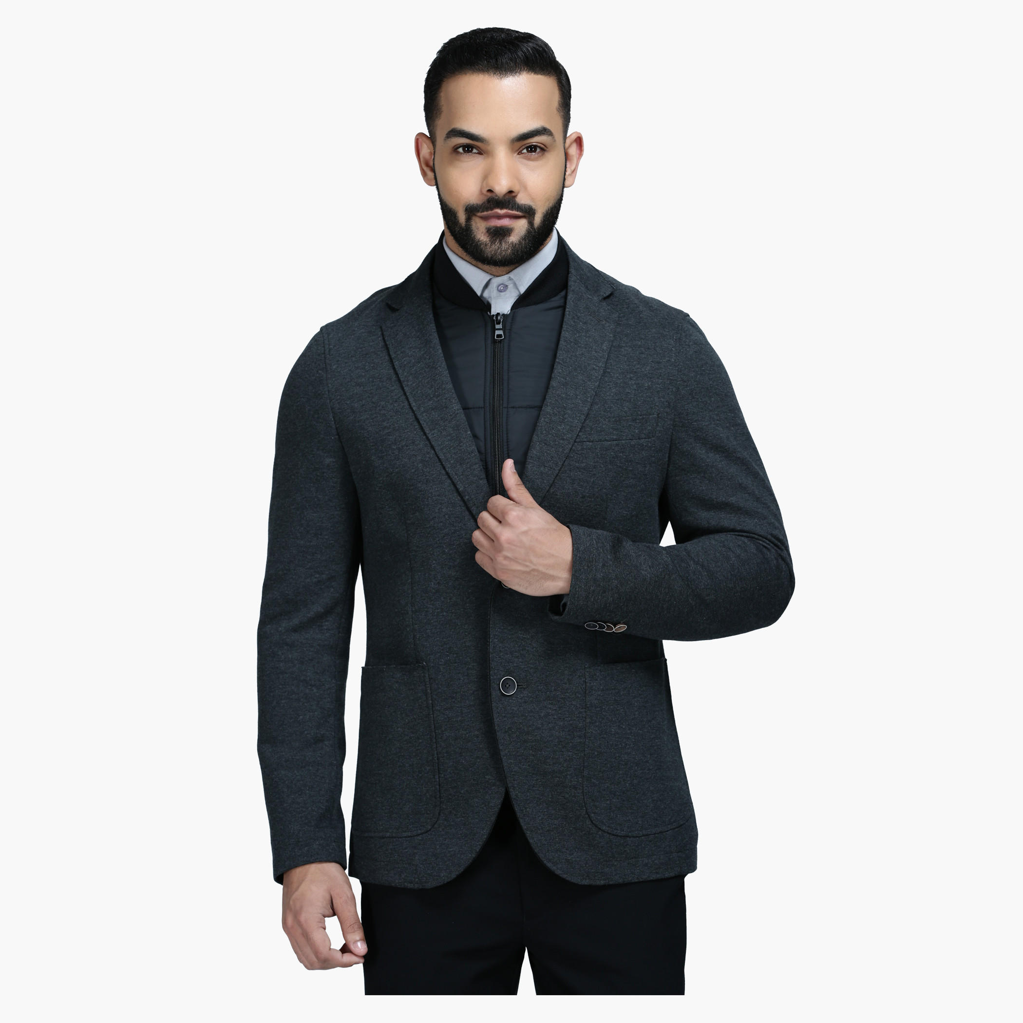 Knit Blazer with Notched Collar and Long Sleeves in Regular Fit-men-winterwear-jacketsandblazers-image-1