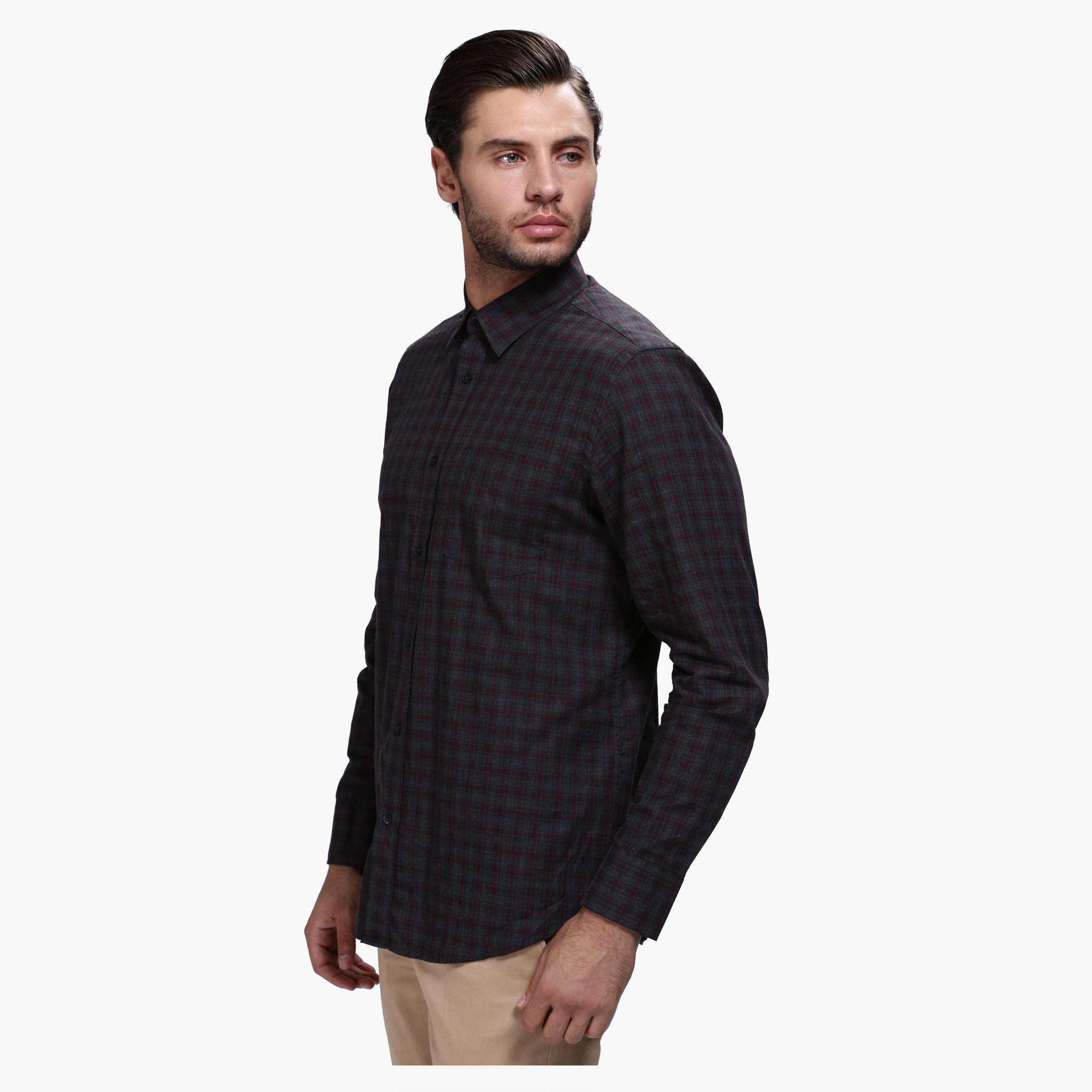 Chequered Shirt with Long Sleeves in Regular Fit-men-clothing-shirts-image-3