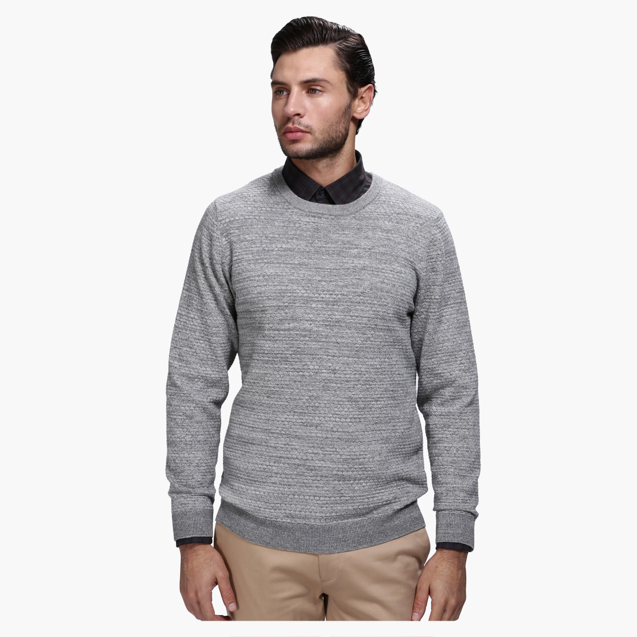 Melange Round Neck Sweater with Long Sleeves in Regular Fit-men-clothing-sweatersandpullovers-image-1