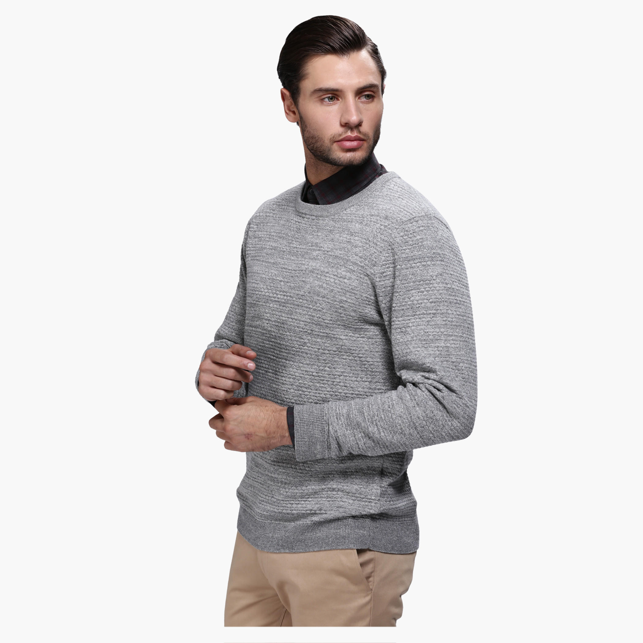 Melange Round Neck Sweater with Long Sleeves in Regular Fit-men-clothing-sweatersandpullovers-image-3