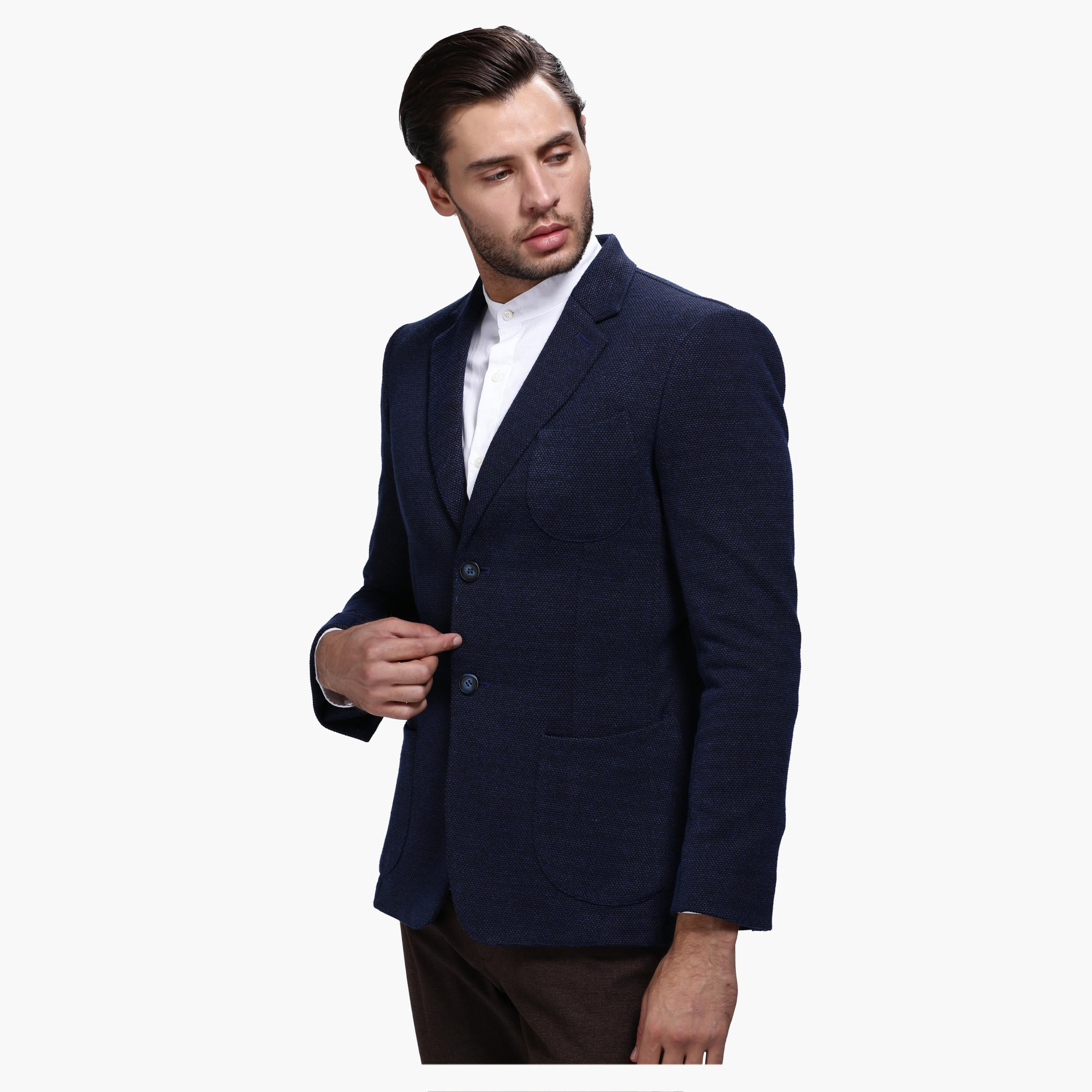 Dobby Blazer with Notched Collar and Long Sleeves-men-winterwear-jacketsandblazers-image-1