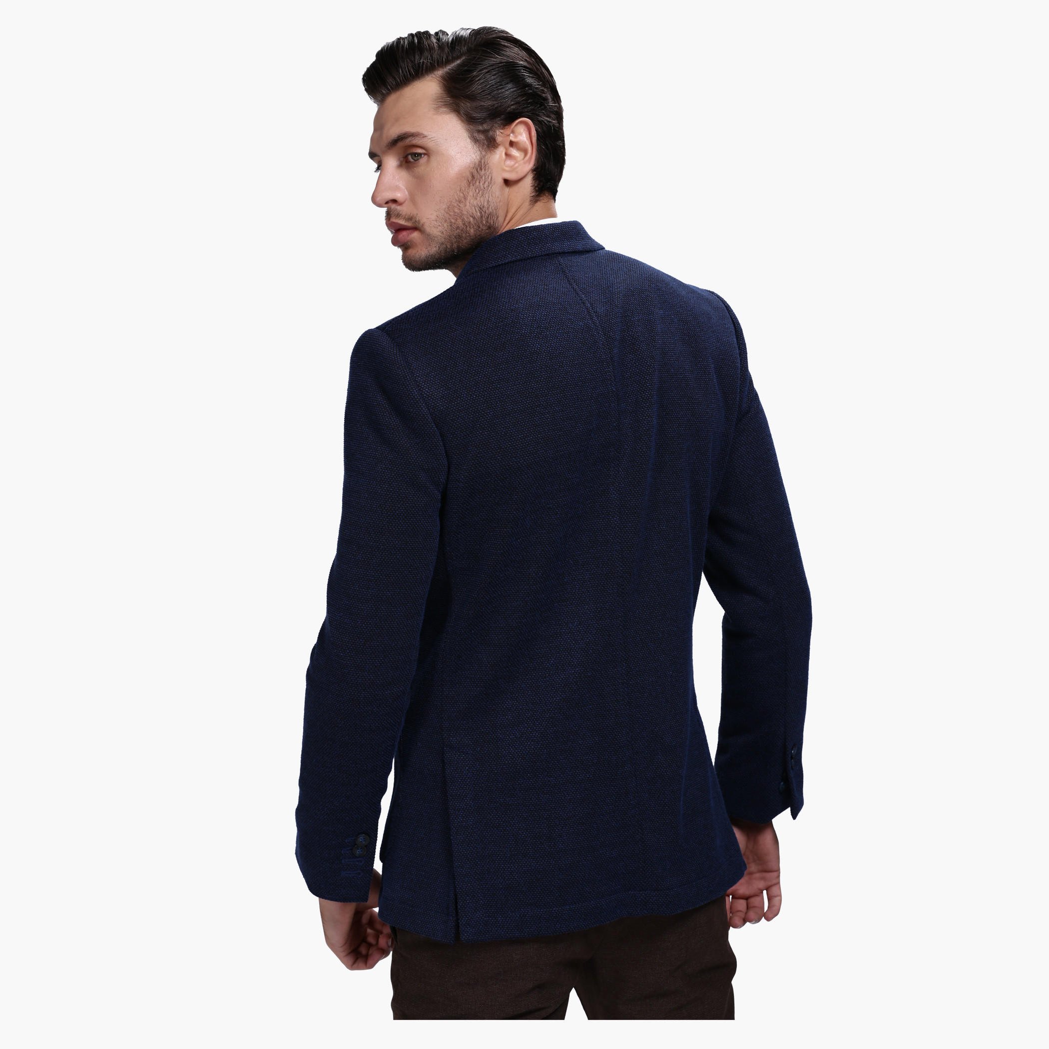 Dobby Blazer with Notched Collar and Long Sleeves-men-winterwear-jacketsandblazers-image-2