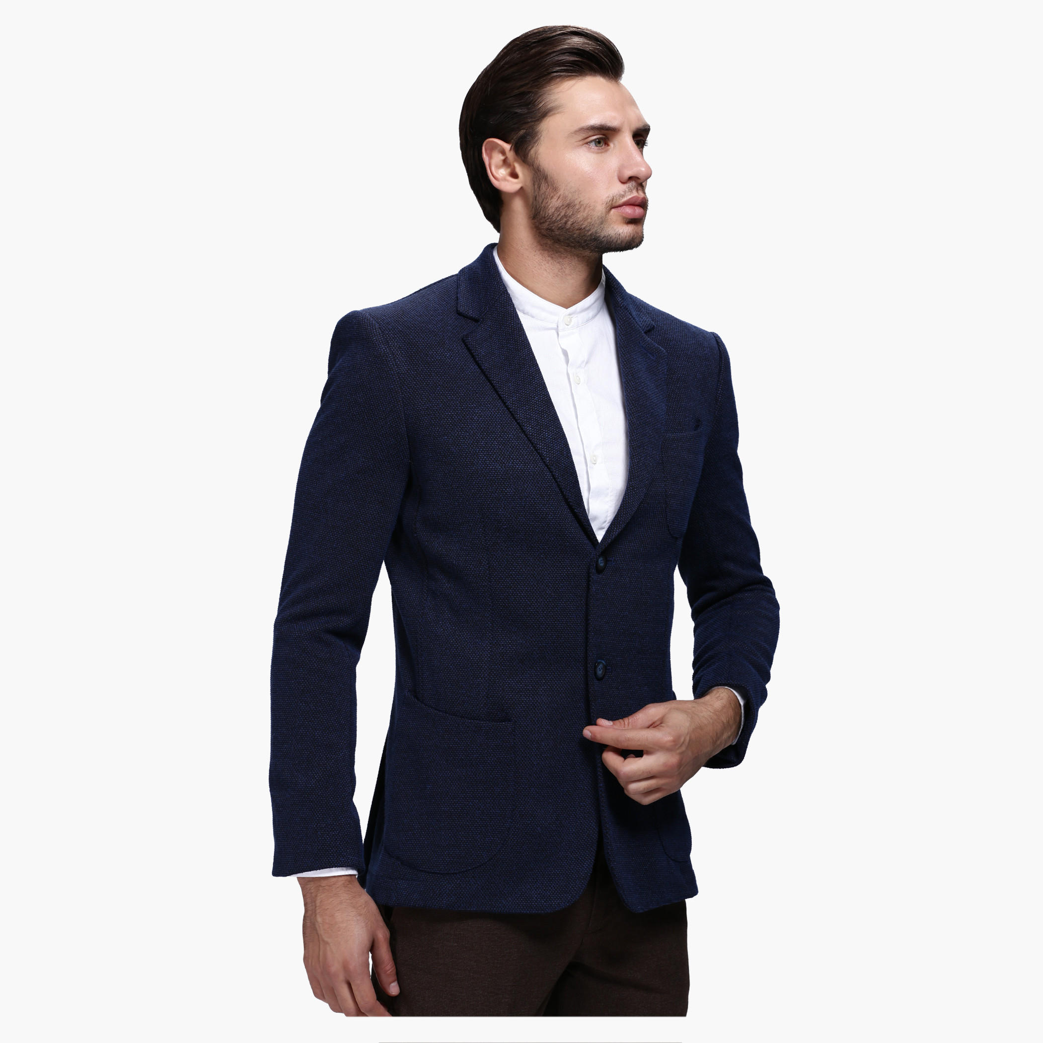 Dobby Blazer with Notched Collar and Long Sleeves-men-winterwear-jacketsandblazers-image-3