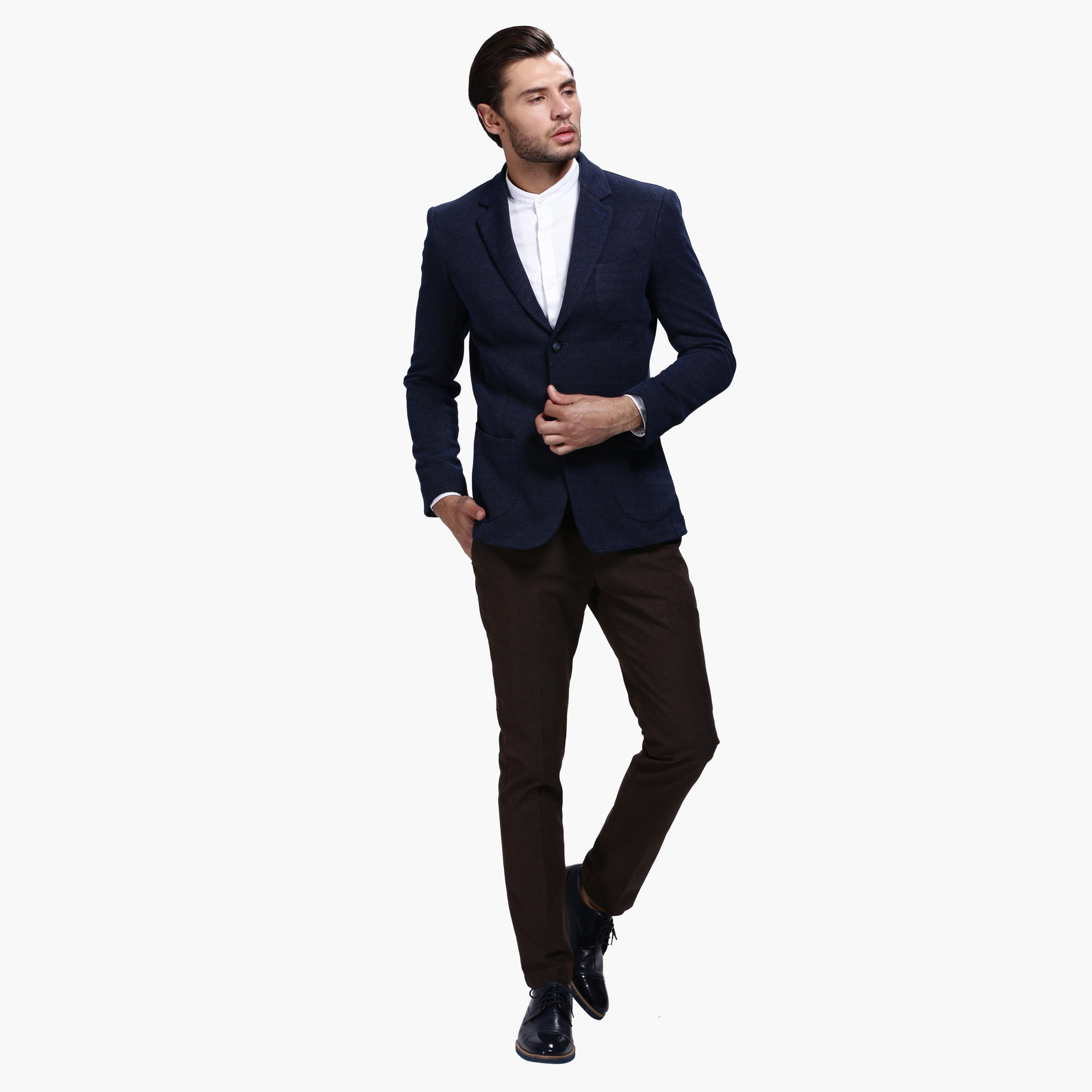 Dobby Blazer with Notched Collar and Long Sleeves-men-winterwear-jacketsandblazers-image-5