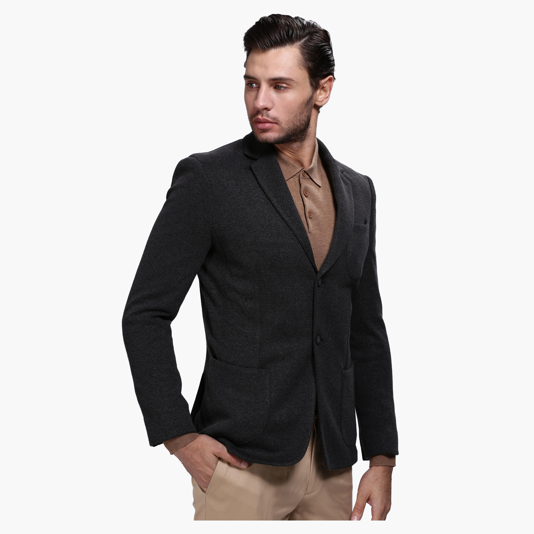 Dobby Blazer with Notched Collar and Long Sleeves-men-winterwear-jacketsandblazers-image-6