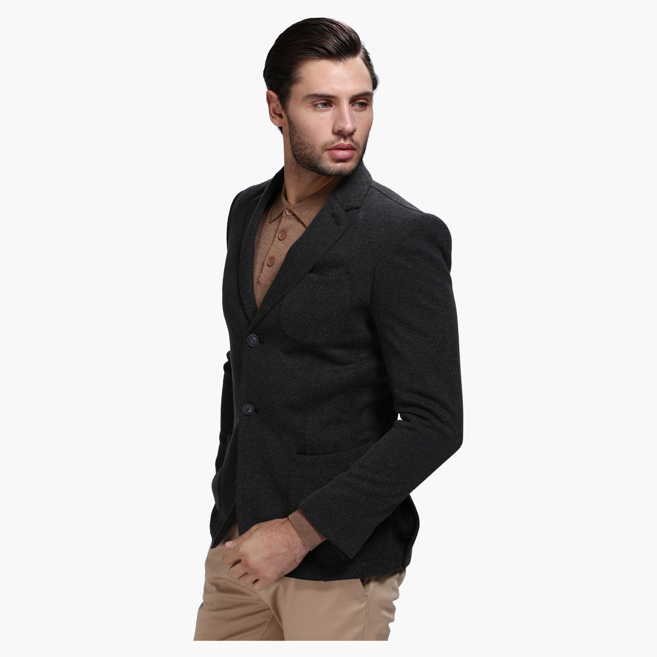 Dobby Blazer with Notched Collar and Long Sleeves-men-winterwear-jacketsandblazers-image-8
