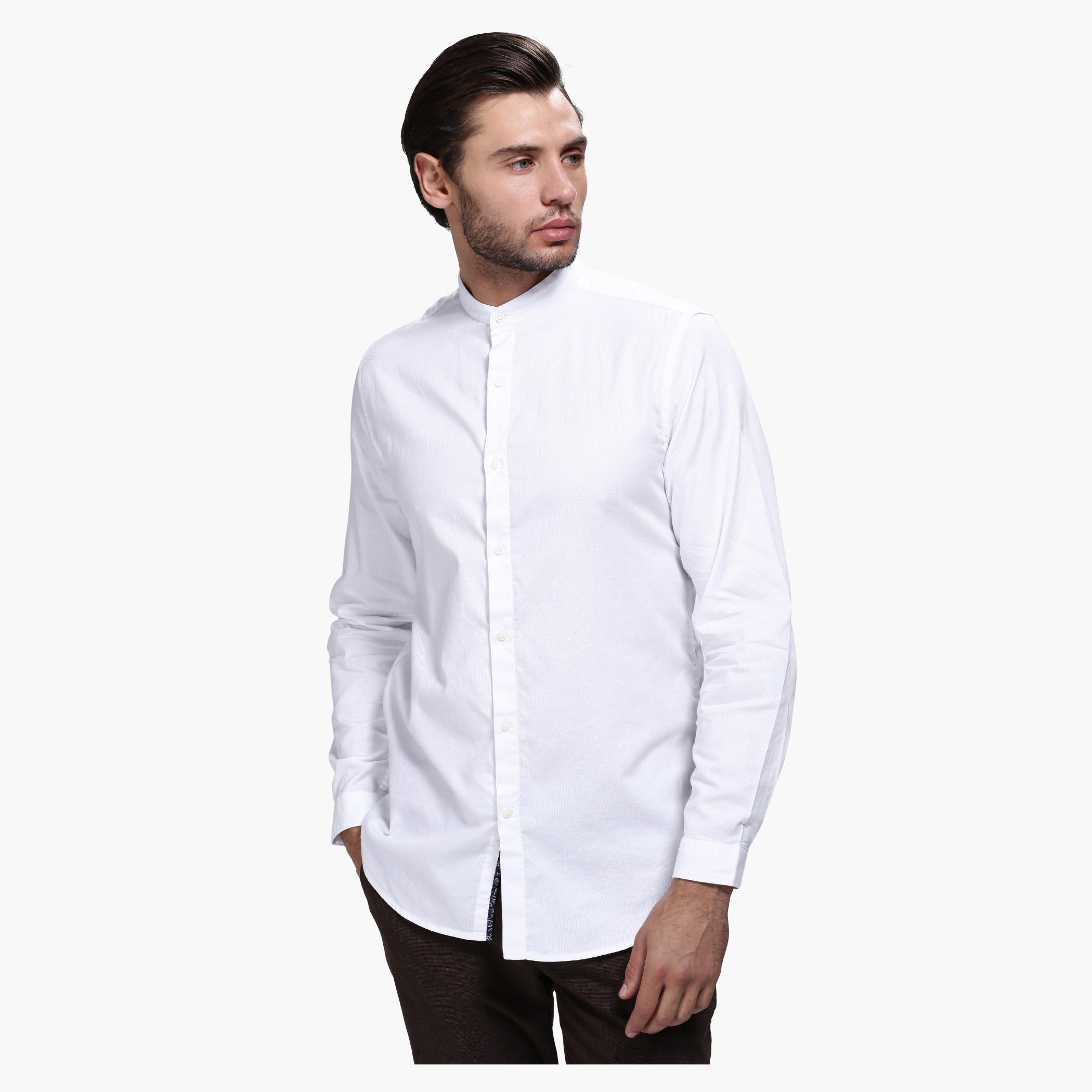 Casual Shirt with Mandarin Collar and Long Sleeves in Slim Fit-men-clothing-shirts-image-1