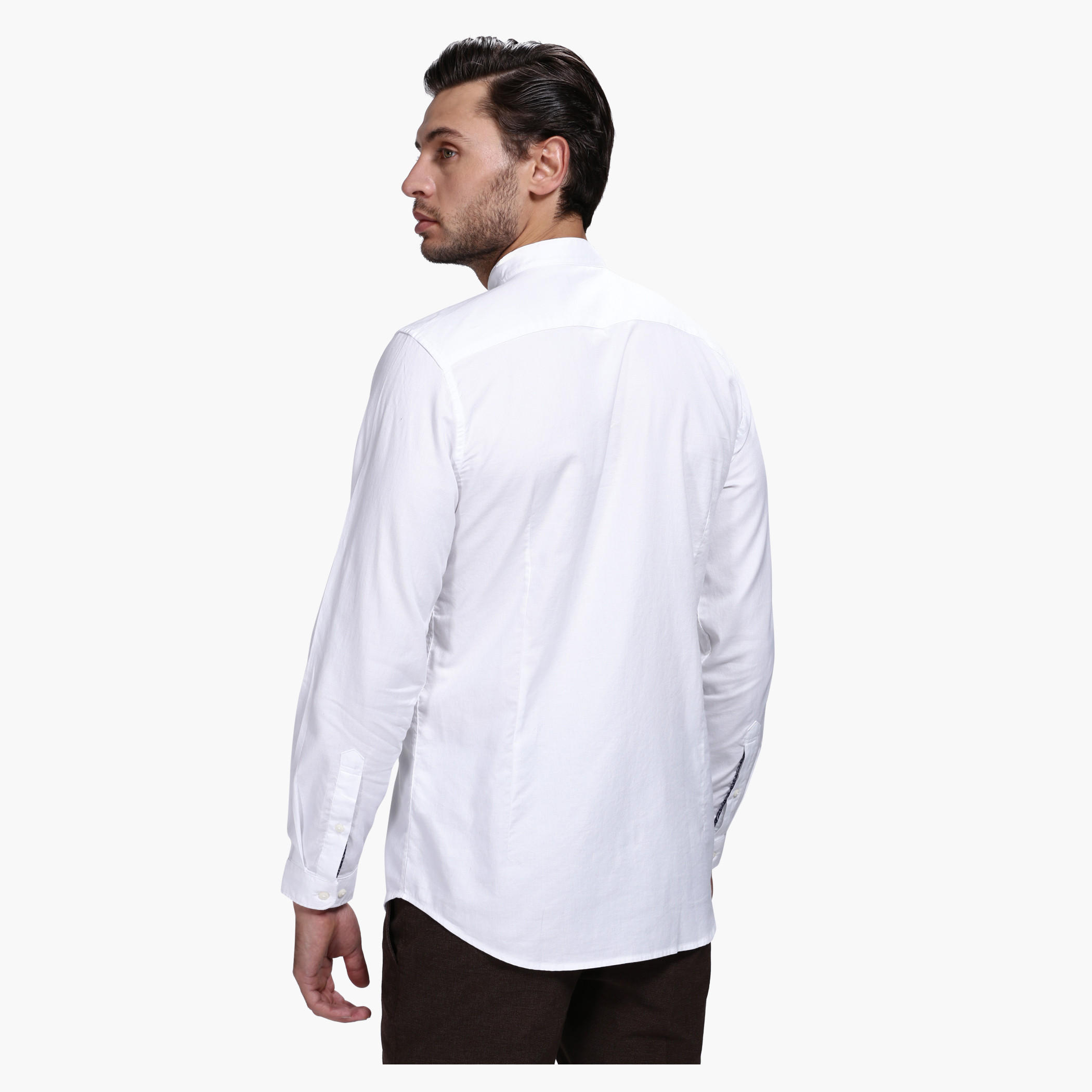 Casual Shirt with Mandarin Collar and Long Sleeves in Slim Fit-men-clothing-shirts-image-2