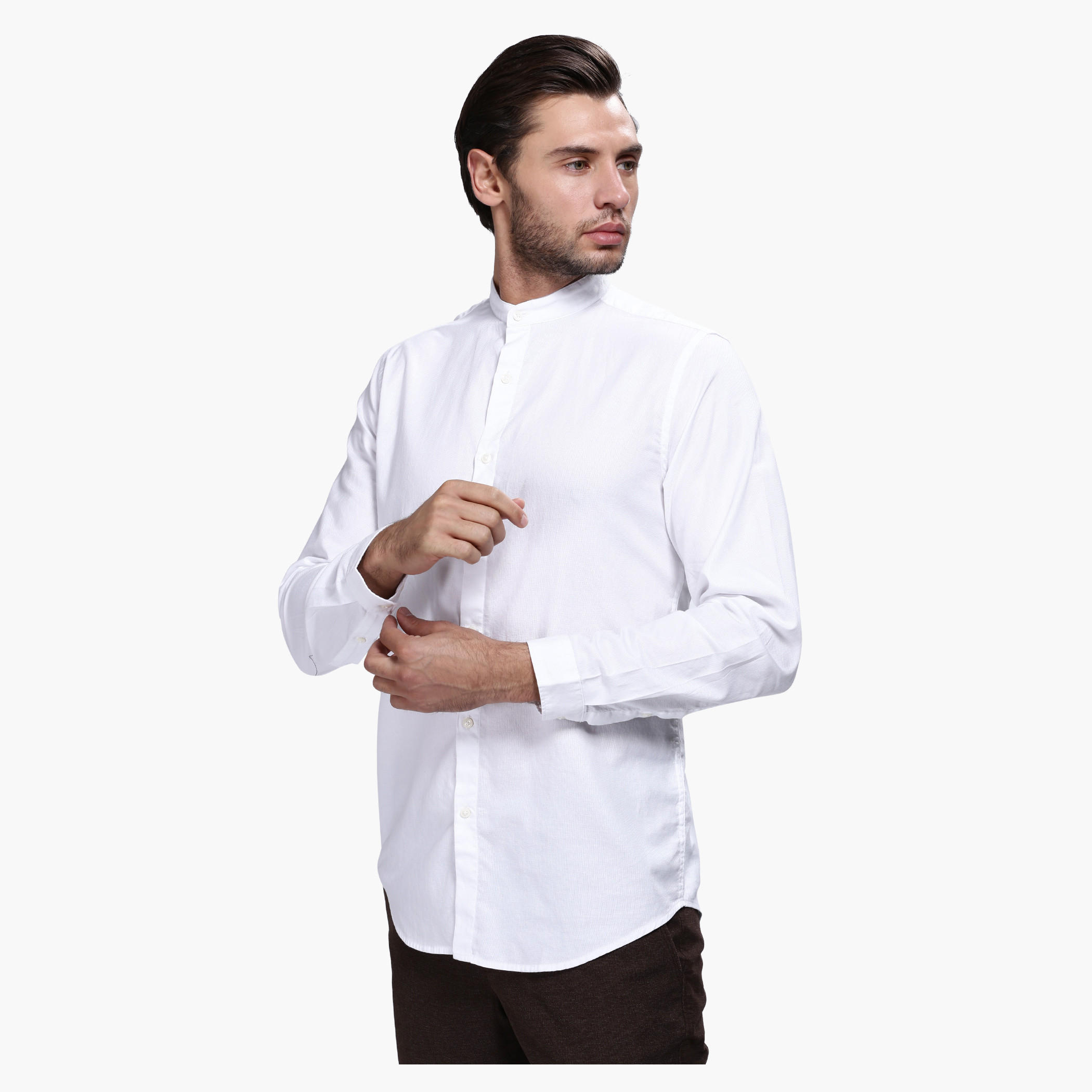 Casual Shirt with Mandarin Collar and Long Sleeves in Slim Fit-men-clothing-shirts-image-3