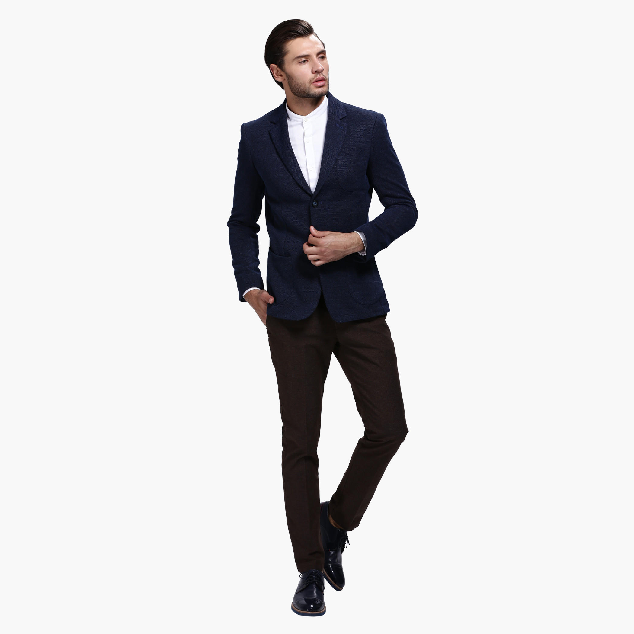 Casual Shirt with Mandarin Collar and Long Sleeves in Slim Fit-men-clothing-shirts-image-5