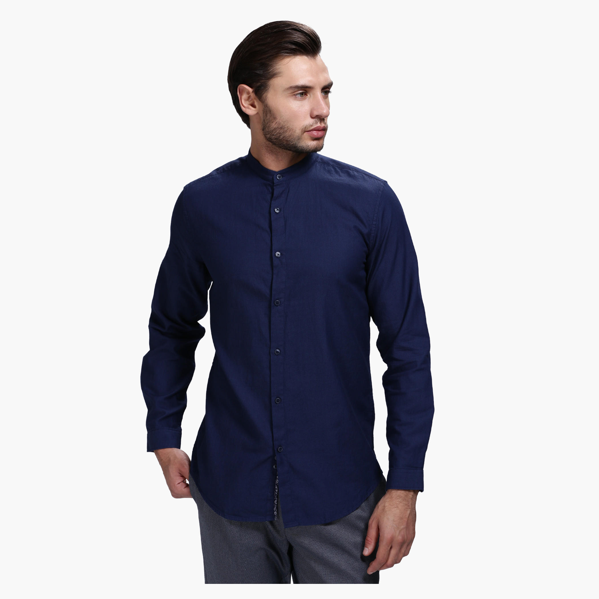 Casual Shirt with Mandarin Collar and Long Sleeves in Slim Fit-men-clothing-shirts-image-6