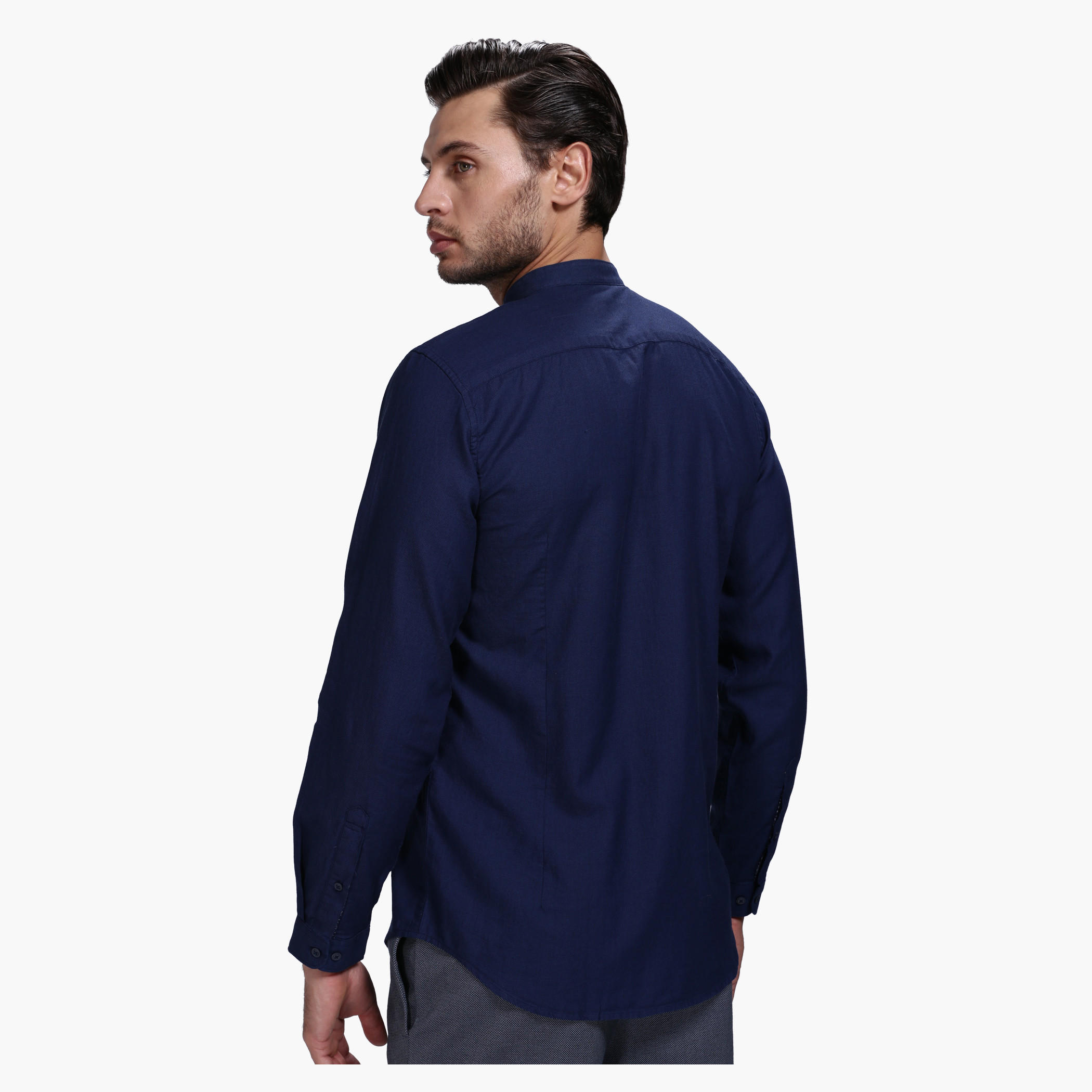Casual Shirt with Mandarin Collar and Long Sleeves in Slim Fit-men-clothing-shirts-image-7