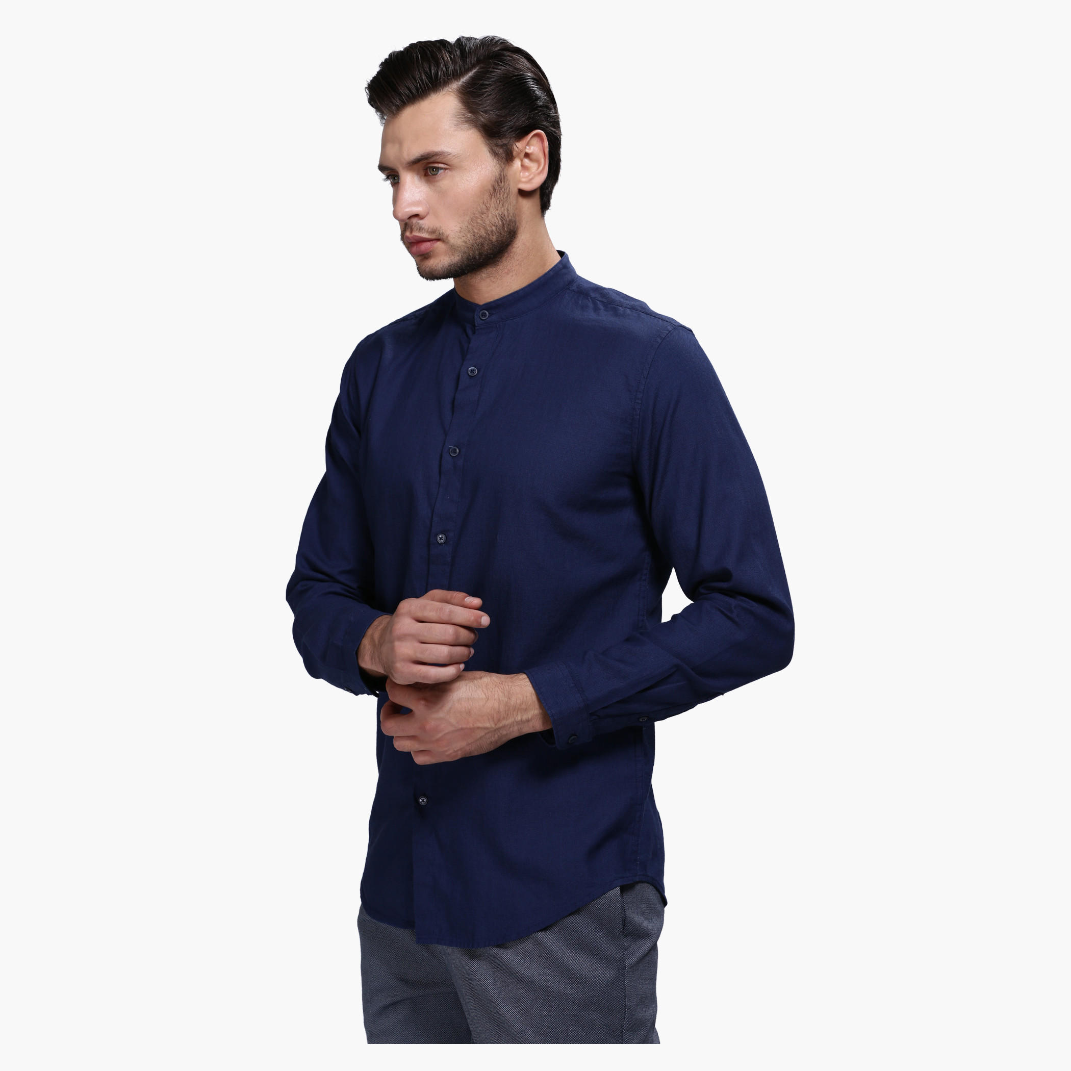 Casual Shirt with Mandarin Collar and Long Sleeves in Slim Fit-men-clothing-shirts-image-8