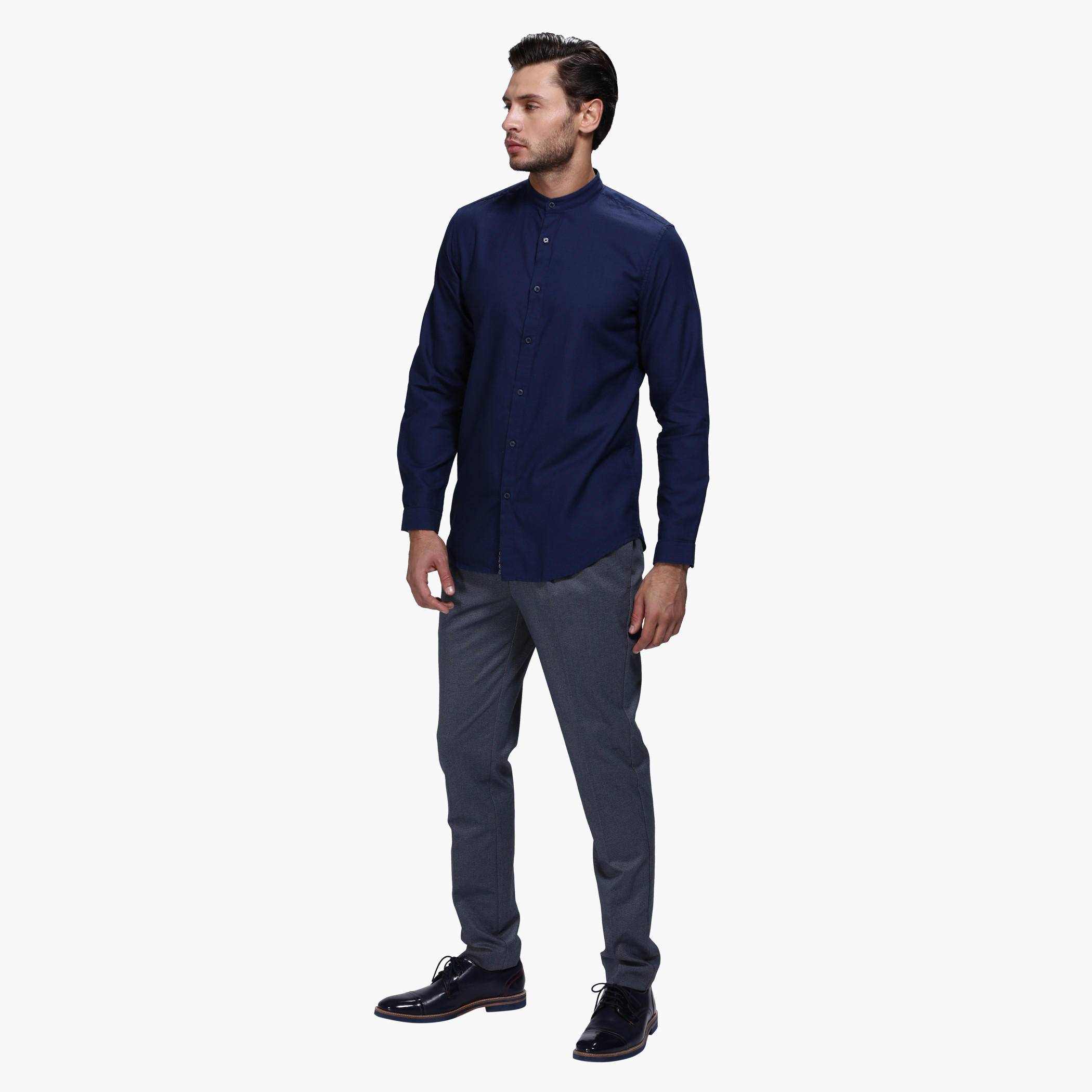 Casual Shirt with Mandarin Collar and Long Sleeves in Slim Fit-men-clothing-shirts-image-10