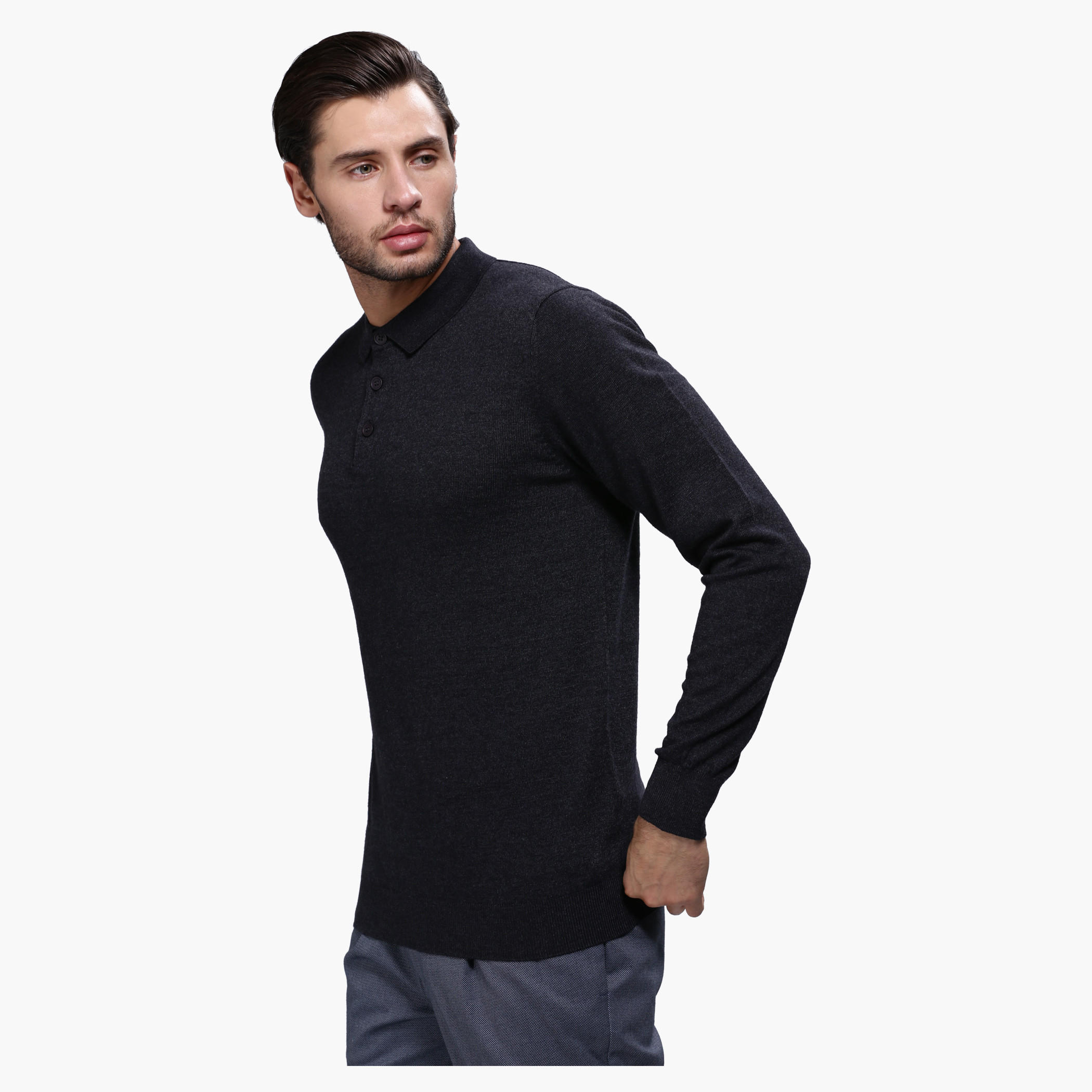 Polo Neck Sweater with Long Sleeves in Regular Fit-men-clothing-sweatersandpullovers-image-3