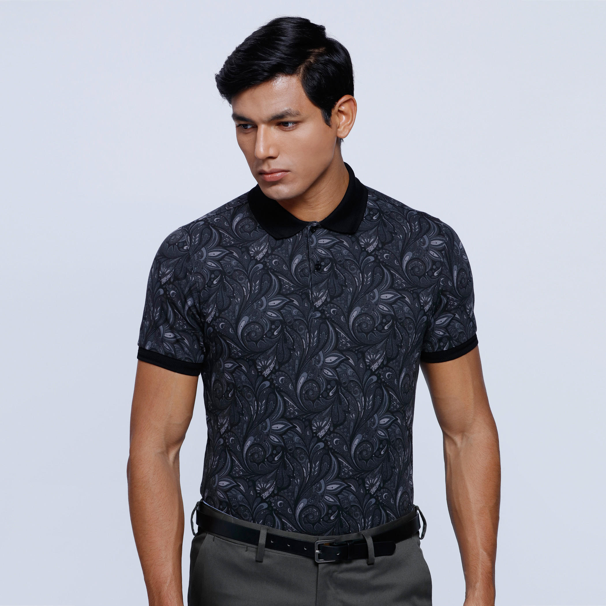 Printed T-Shirt with Polo Neck and Short Sleeves-men-clothing-tshirtsandpolos-polos-image-1