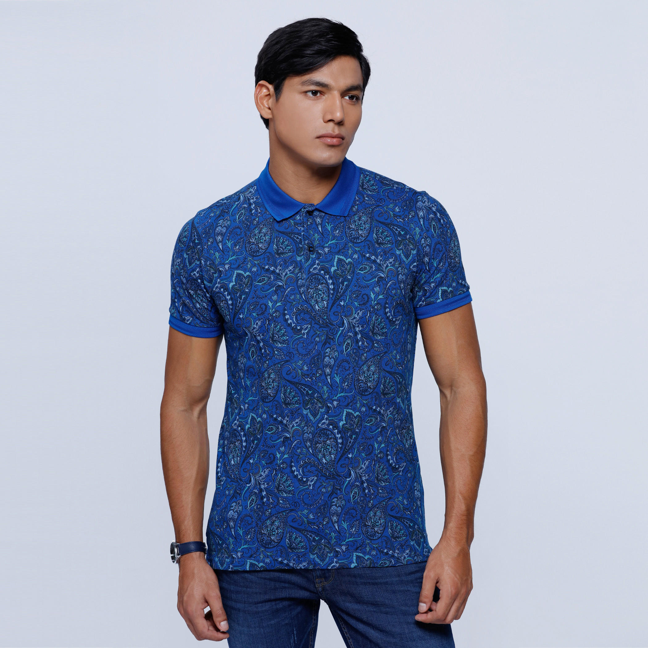 Printed T-Shirt with Polo Neck and Short Sleeves-men-clothing-tshirtsandpolos-polos-image-1
