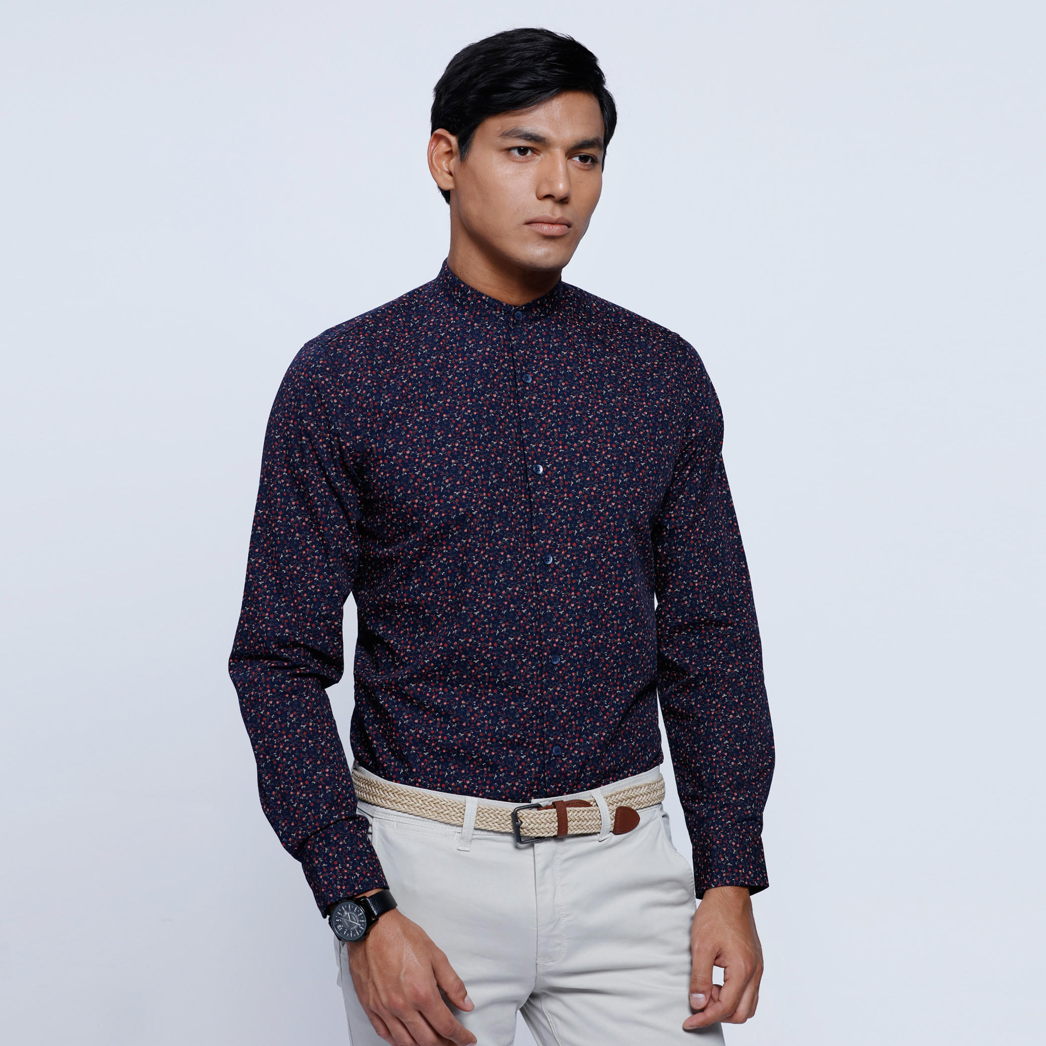 Printed Shirt wit Mandarin Collar and long Sleeves-men-clothing-shirts-image-1
