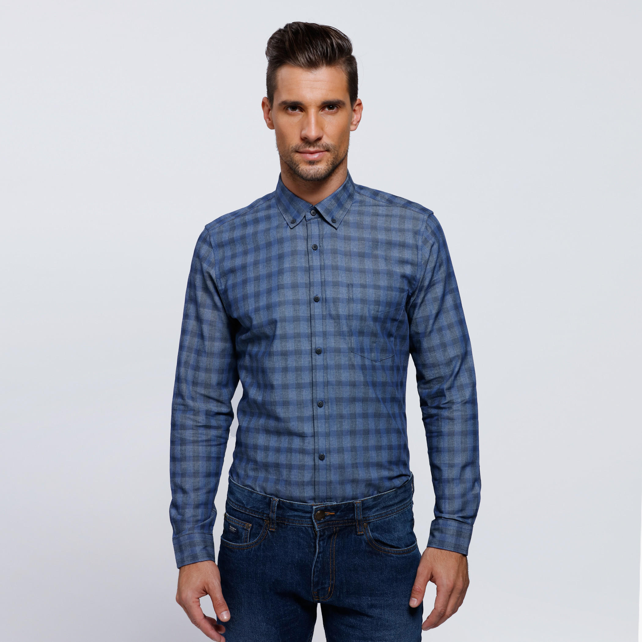 Chequered Shirt with Complete Placket and Long Sleeves-men-clothing-shirts-image-1