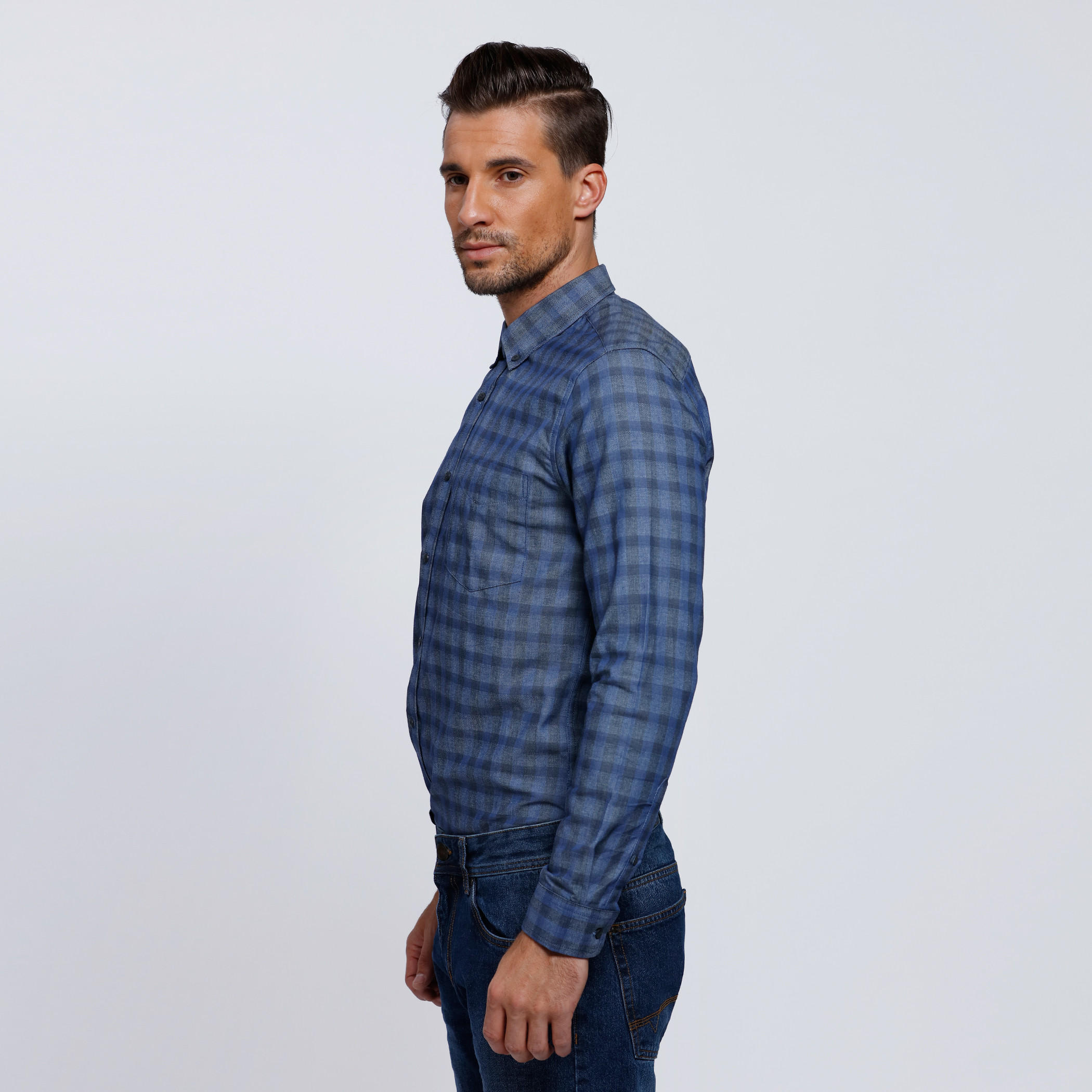Chequered Shirt with Complete Placket and Long Sleeves-men-clothing-shirts-image-3