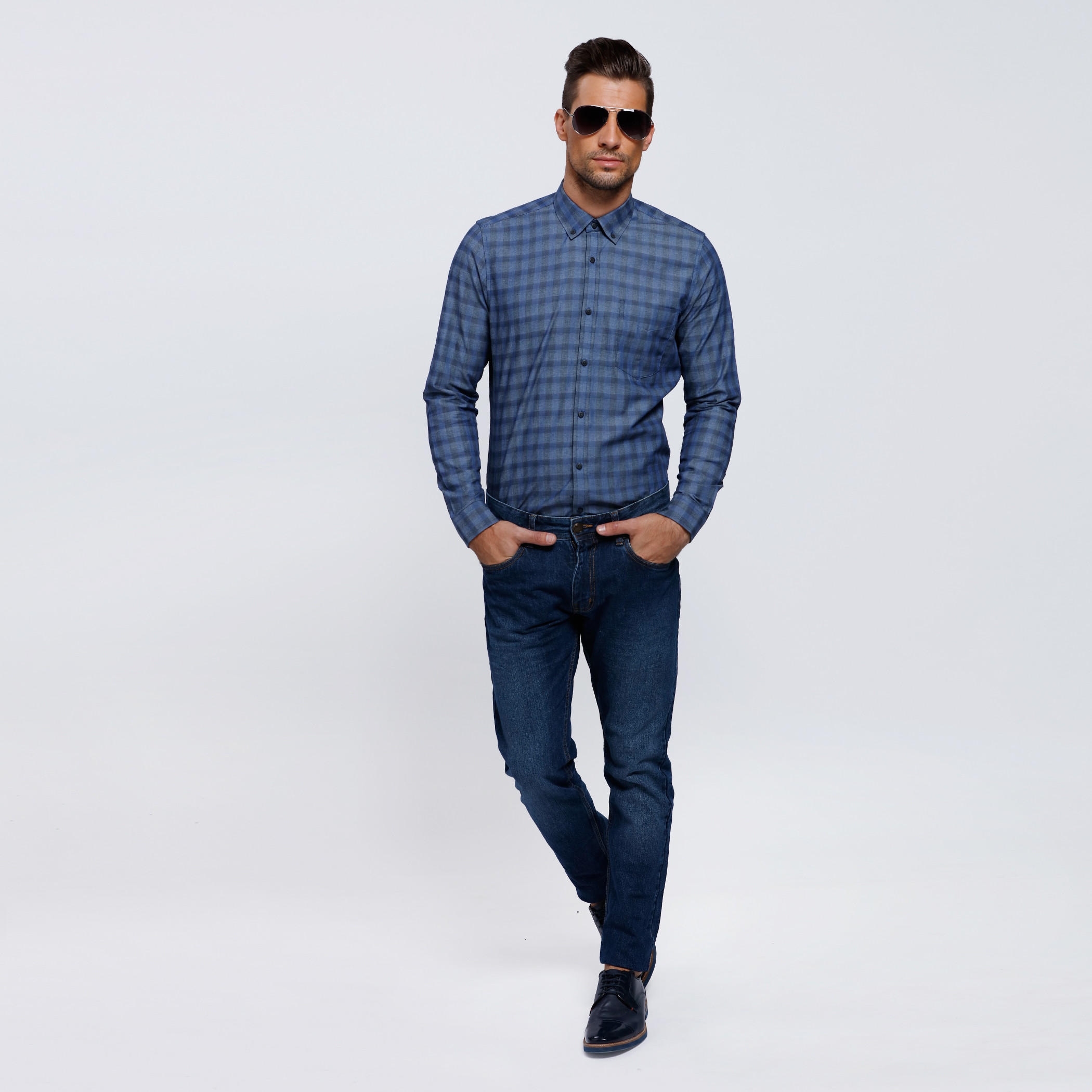 Chequered Shirt with Complete Placket and Long Sleeves-men-clothing-shirts-image-5
