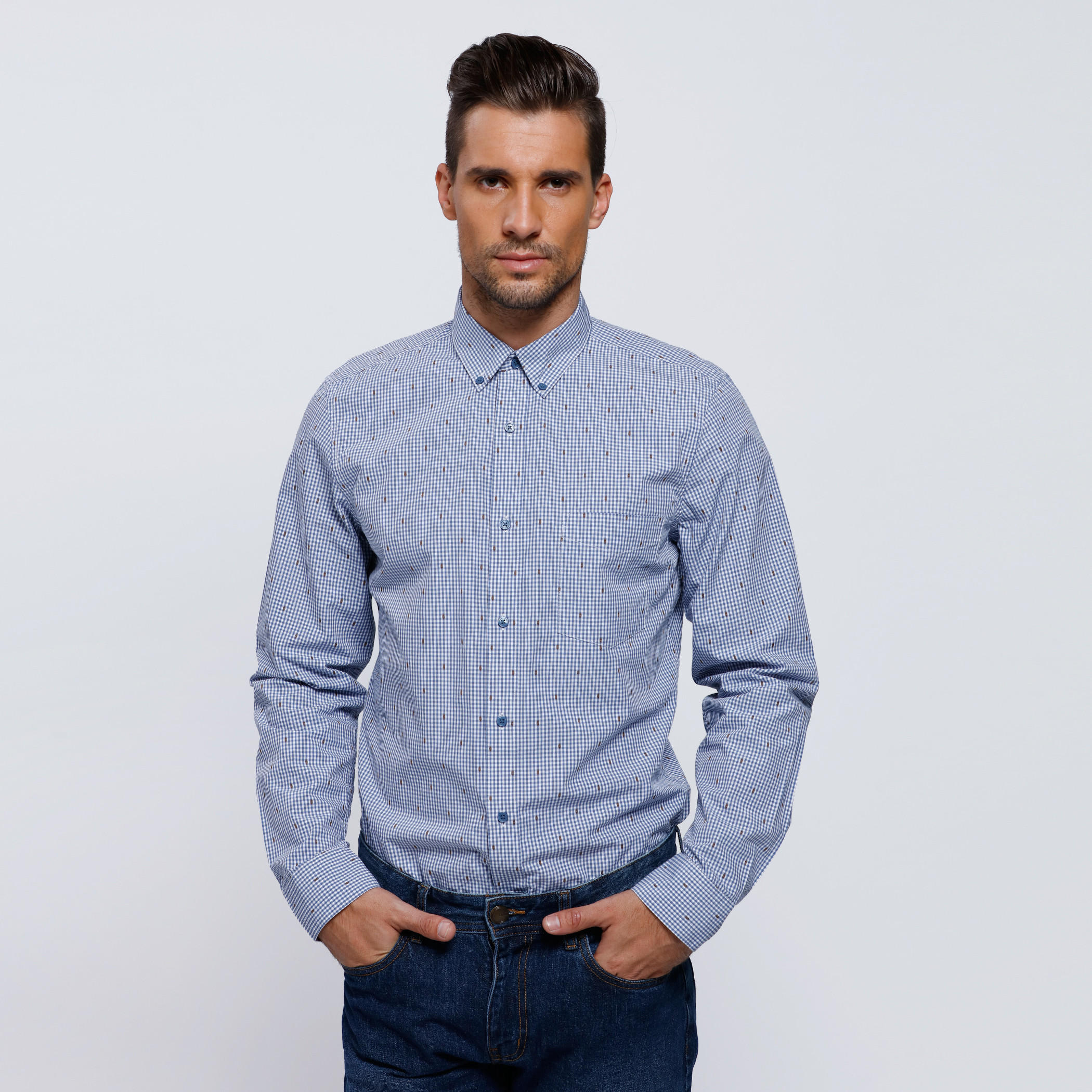 Chequered Shirt with Long Sleeves and Patch Pocket-men-clothing-shirts-image-5