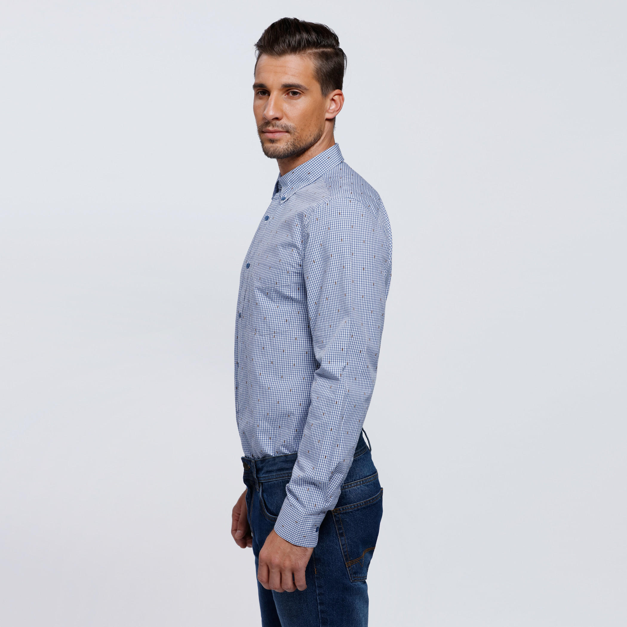 Chequered Shirt with Long Sleeves and Patch Pocket-men-clothing-shirts-image-3
