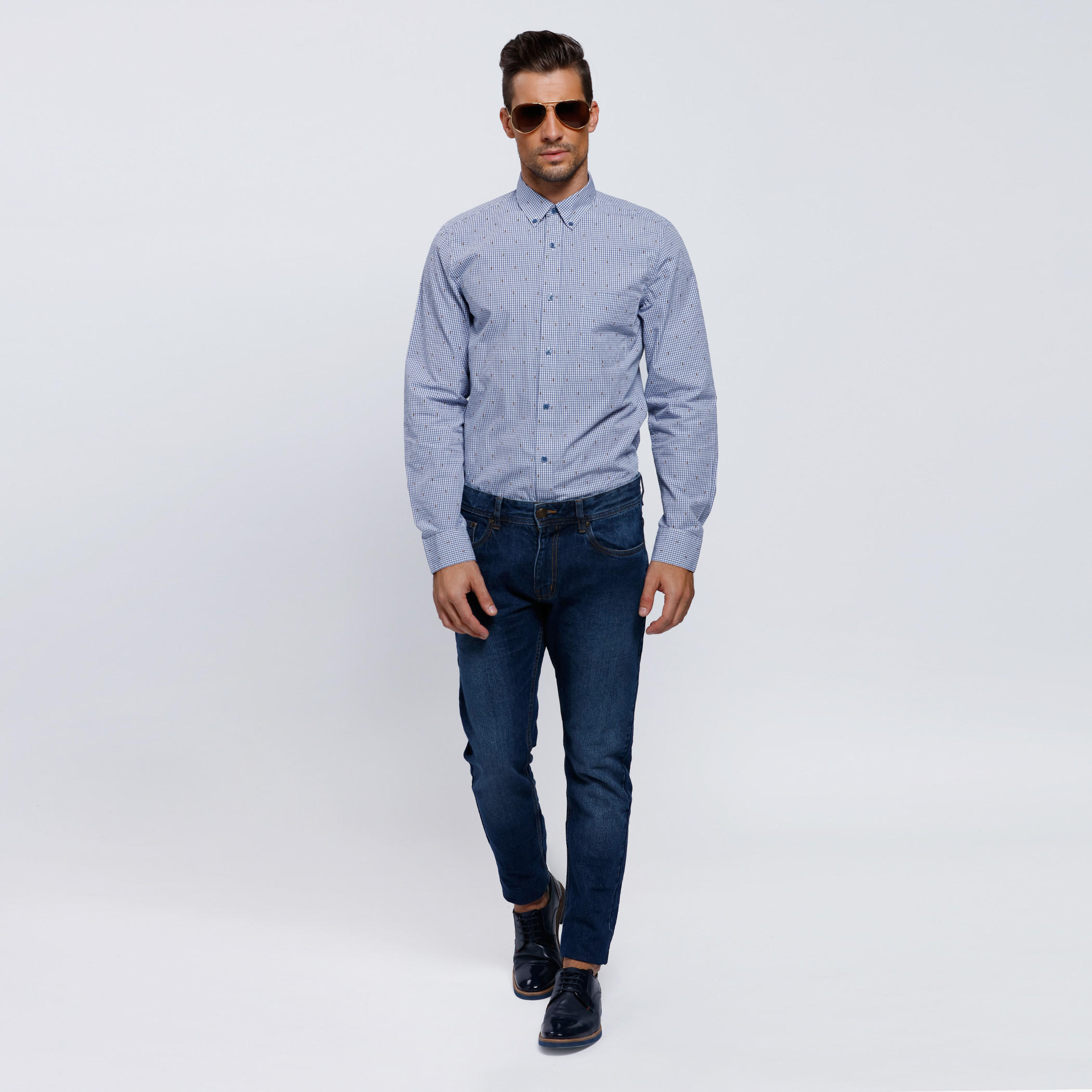 Chequered Shirt with Long Sleeves and Patch Pocket-men-clothing-shirts-image-1