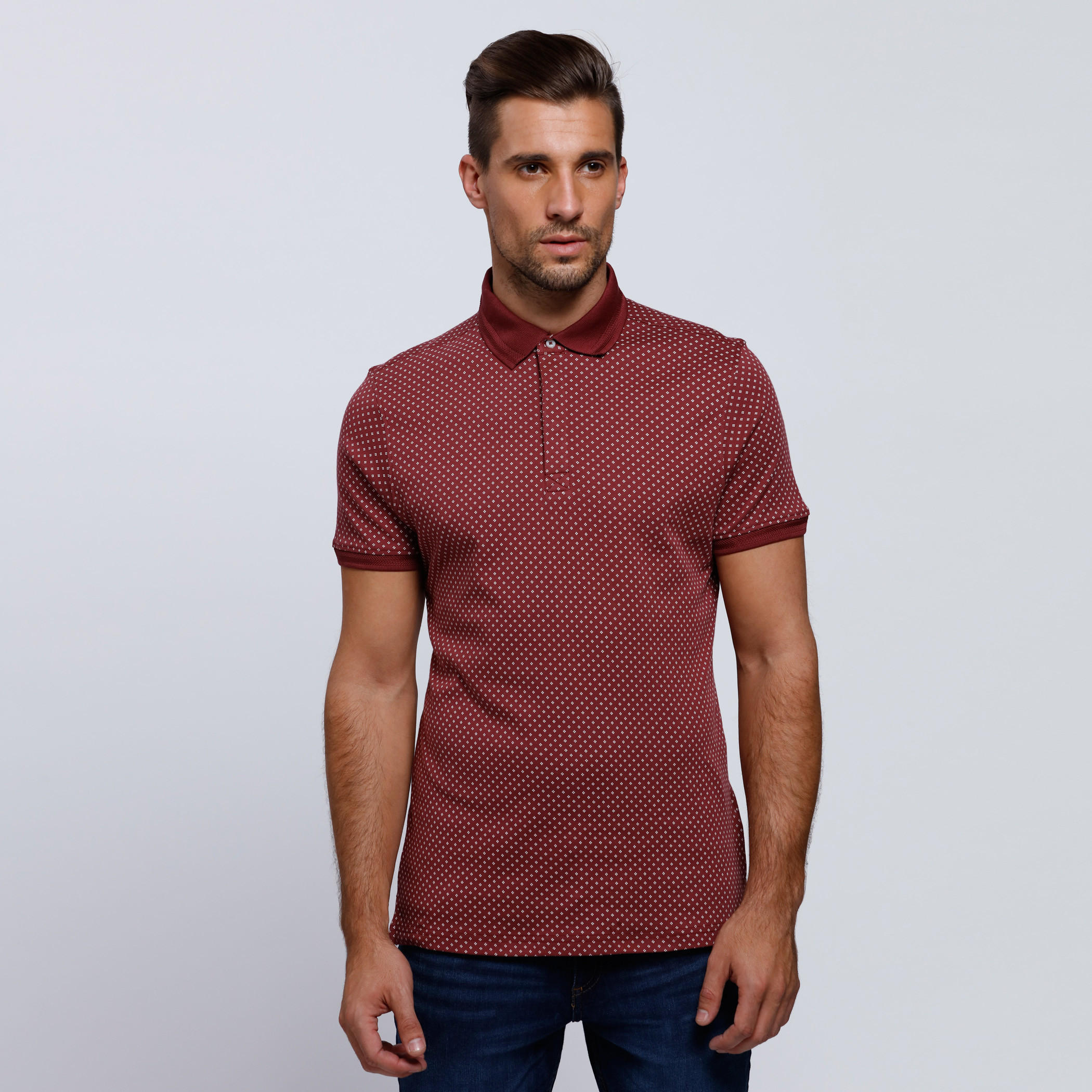 Printed Polo Neck T-Shirt with Short Sleeves-men-clothing-tshirtsandpolos-polos-image-1