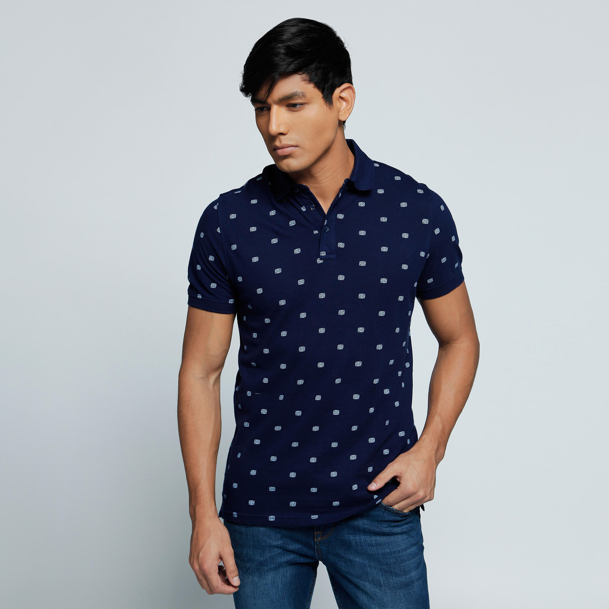 Printed Polo Neck T-Shirt with Short Sleeves-men-clothing-tshirtsandpolos-polos-image-1