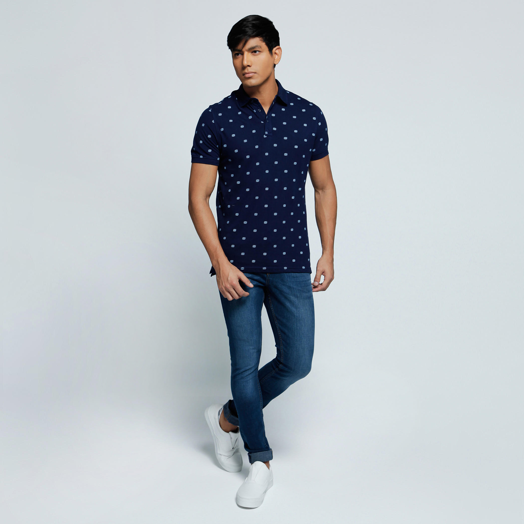 Printed Polo Neck T-Shirt with Short Sleeves-men-clothing-tshirtsandpolos-polos-image-5