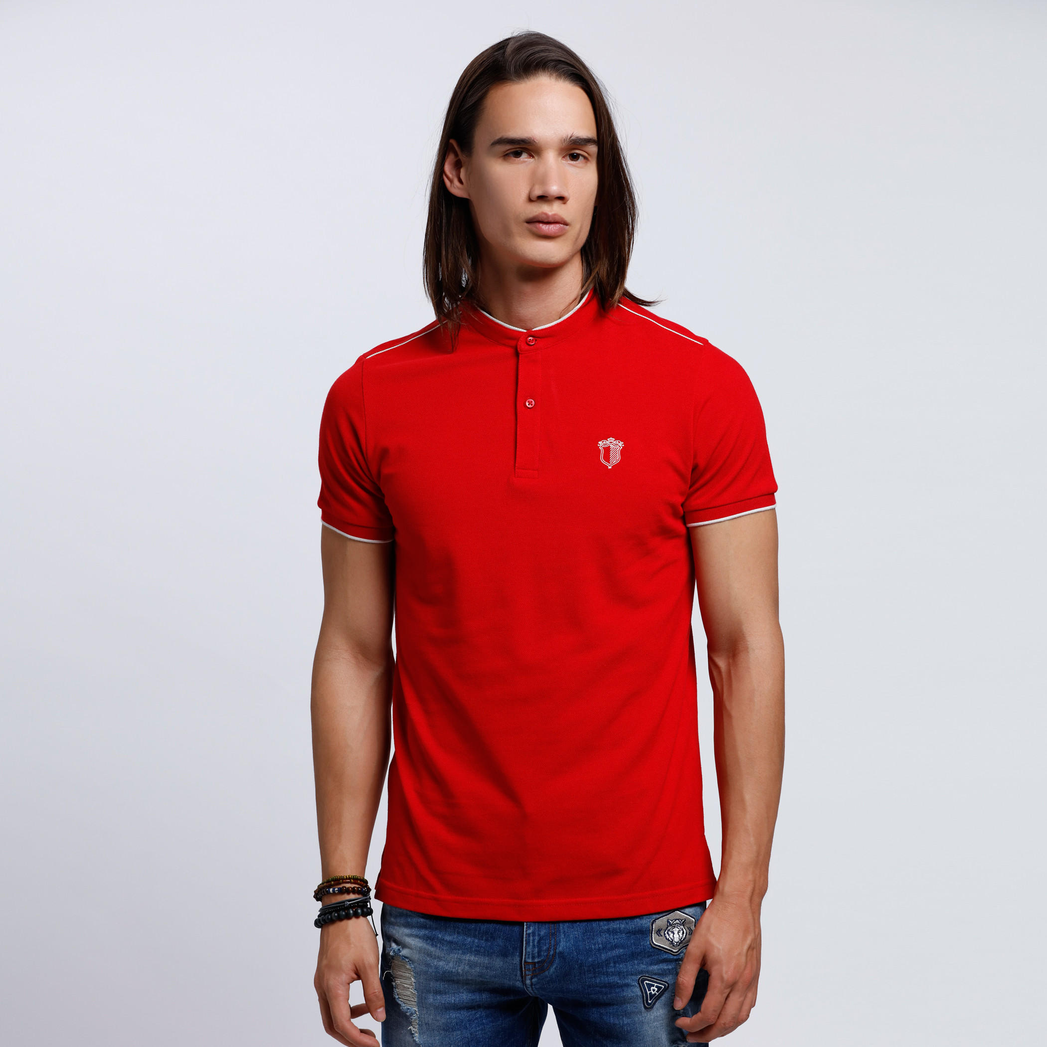 Mandarin Neck T-Shirt with Short Sleeves-men-clothing-tshirtsandpolos-tshirts-image-1