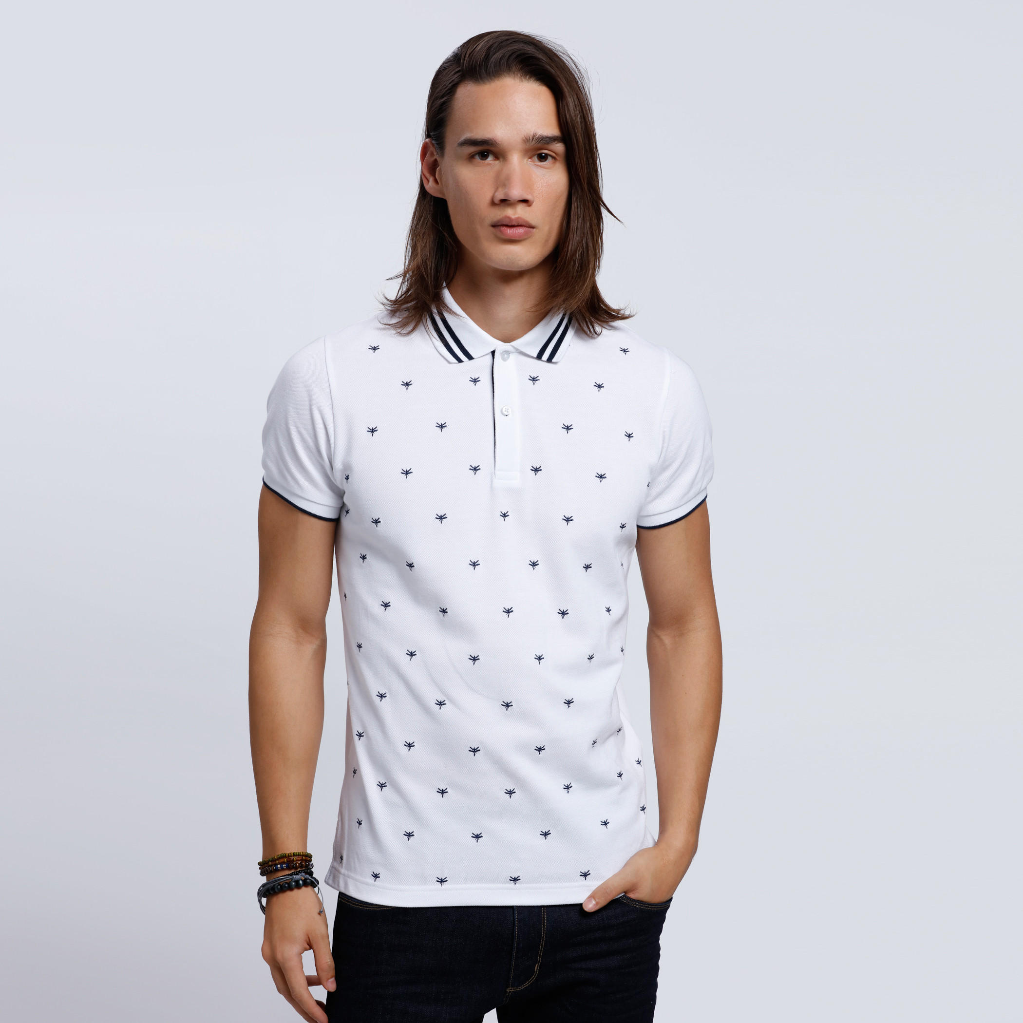 Printed Polo Neck T-Shirt with Short Sleeves-men-clothing-tshirtsandpolos-polos-image-1