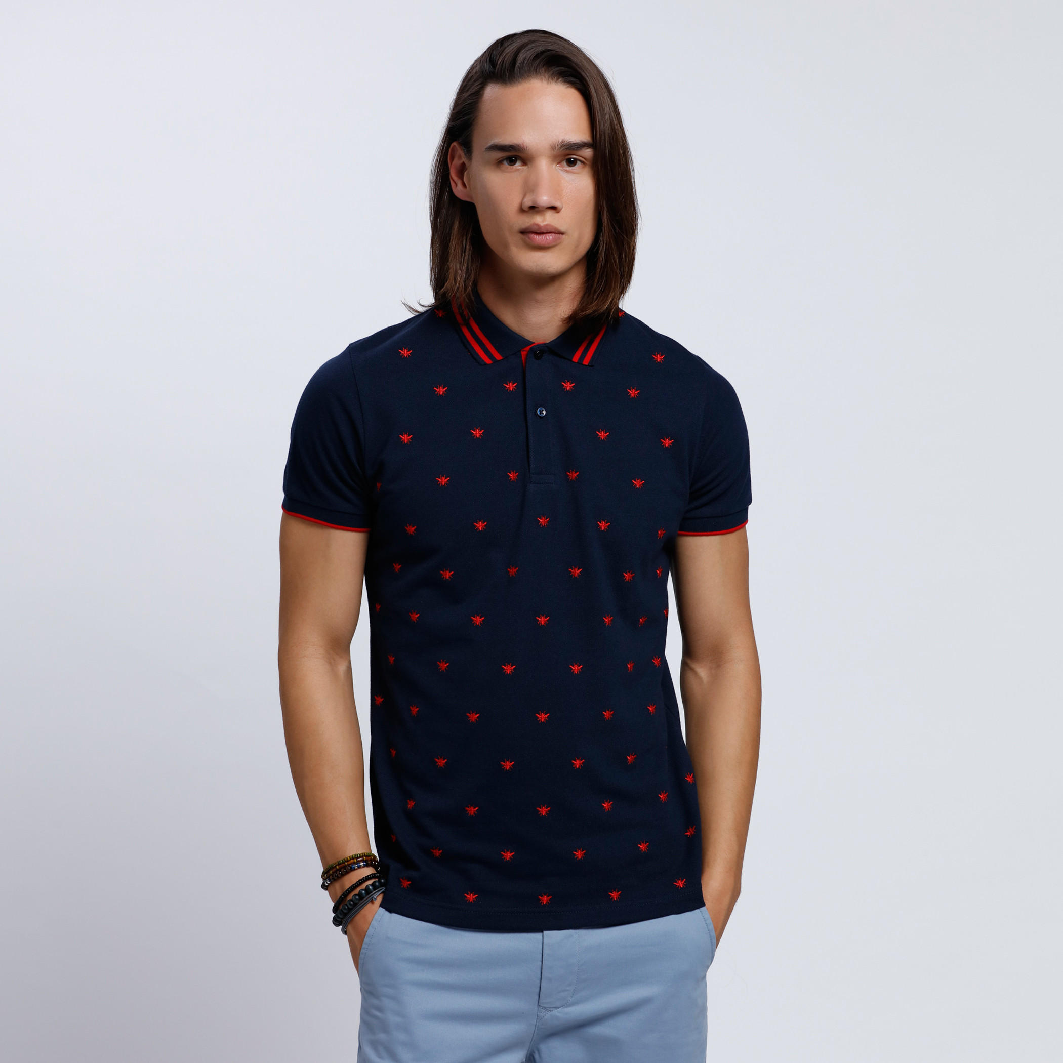 Printed Polo Neck T-Shirt with Short Sleeves-men-clothing-tshirtsandpolos-polos-image-1