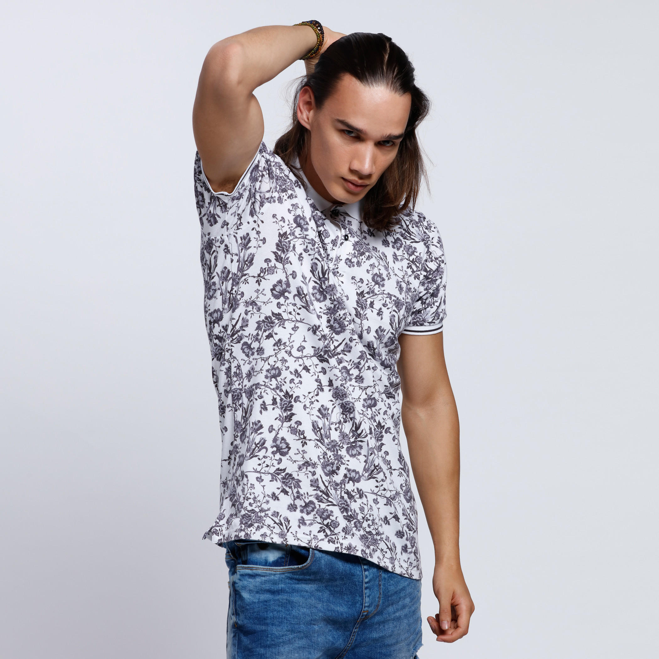 Printed Polo Neck T-Shirt with Short Sleeves-men-clothing-tshirtsandpolos-polos-image-1