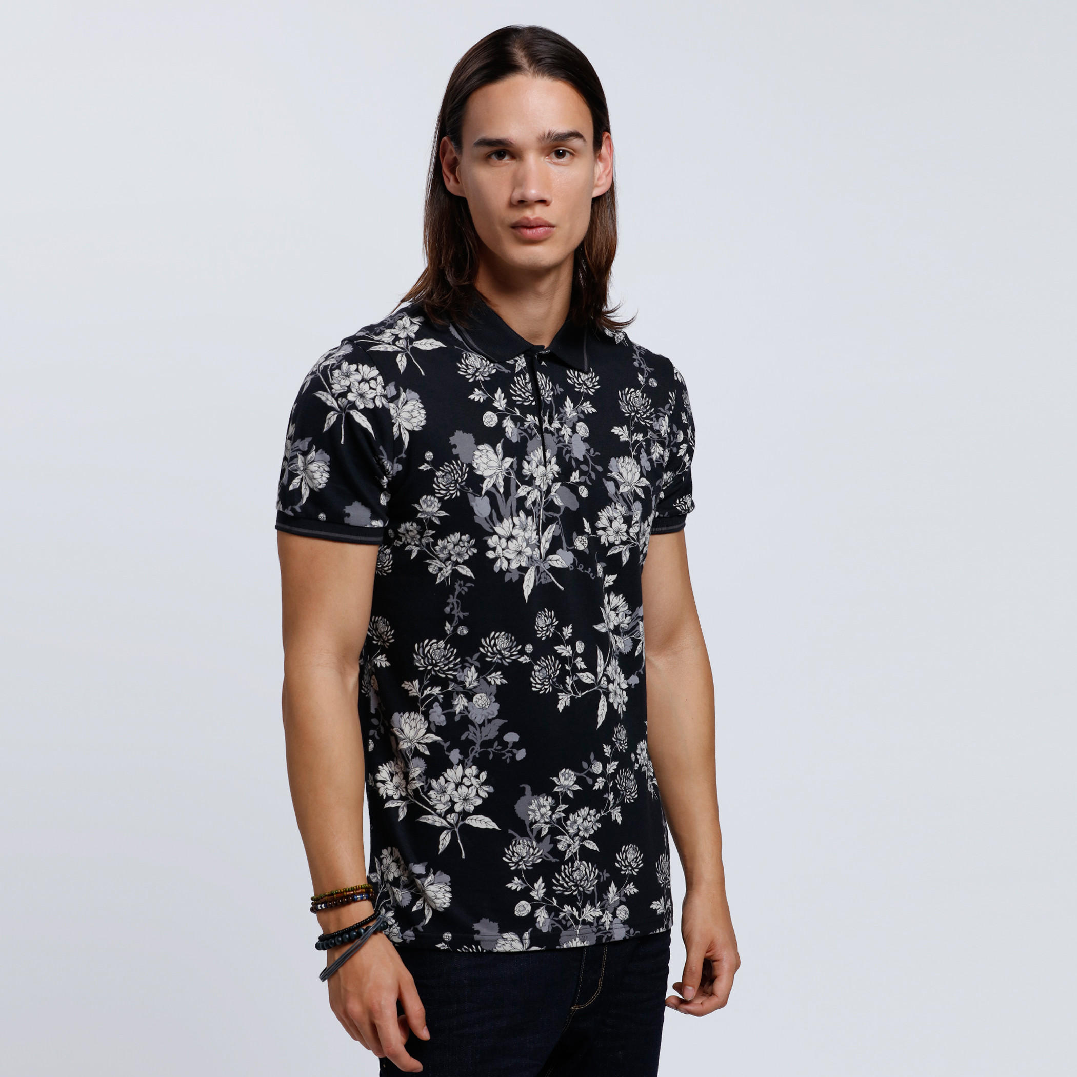 Printed Polo Neck T-Shirt with Short Sleeves-men-clothing-tshirtsandpolos-polos-image-1