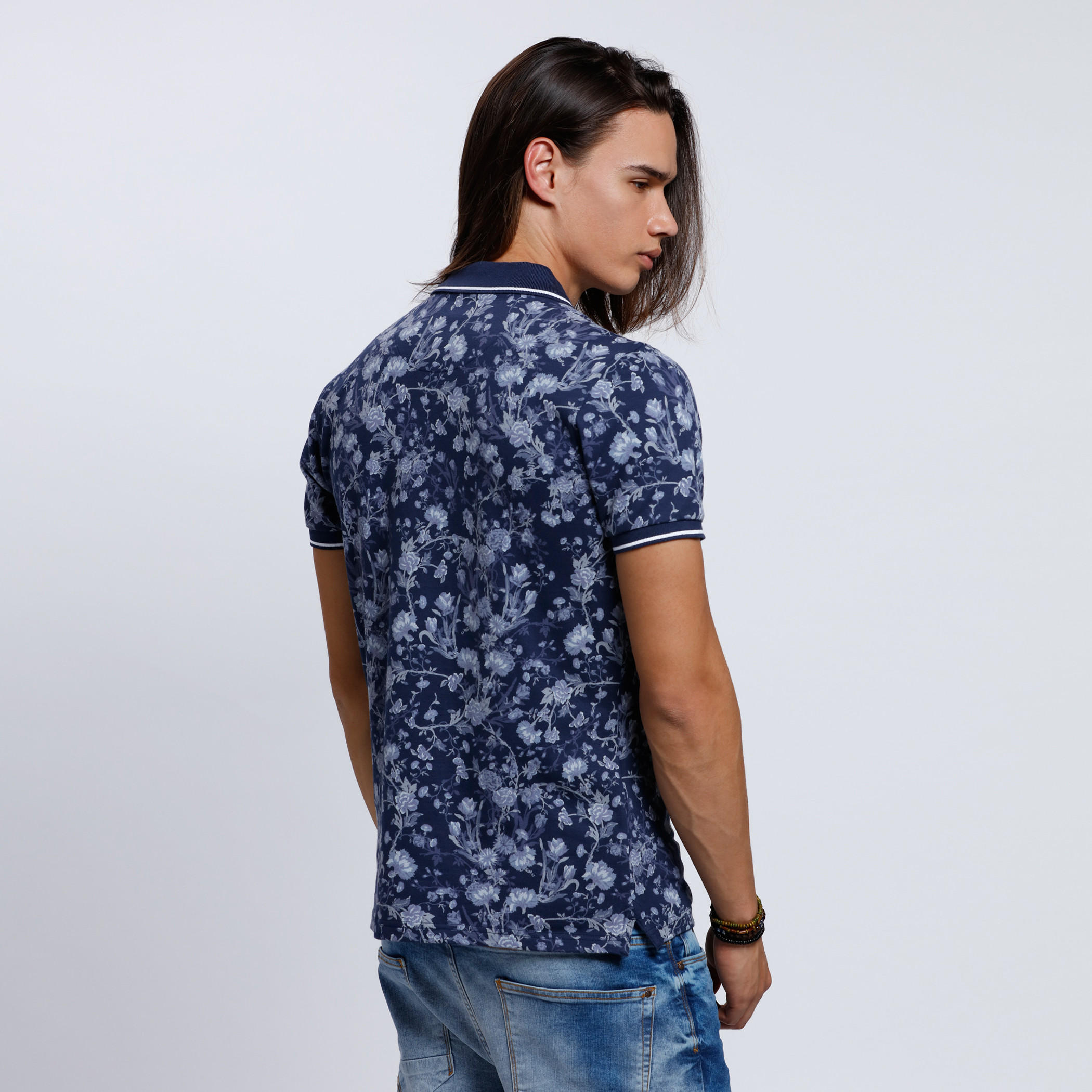 Organic Cotton Printed Polo Neck T-Shirt with Short Sleeves-men-clothing-tshirtsandpolos-polos-image-2