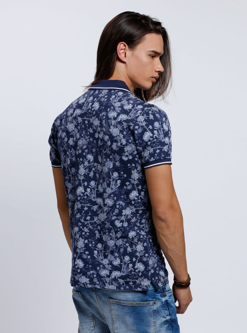 Organic Cotton Printed Polo Neck T-Shirt with Short Sleeves-men-clothing-tshirtsandpolos-polos-image-2