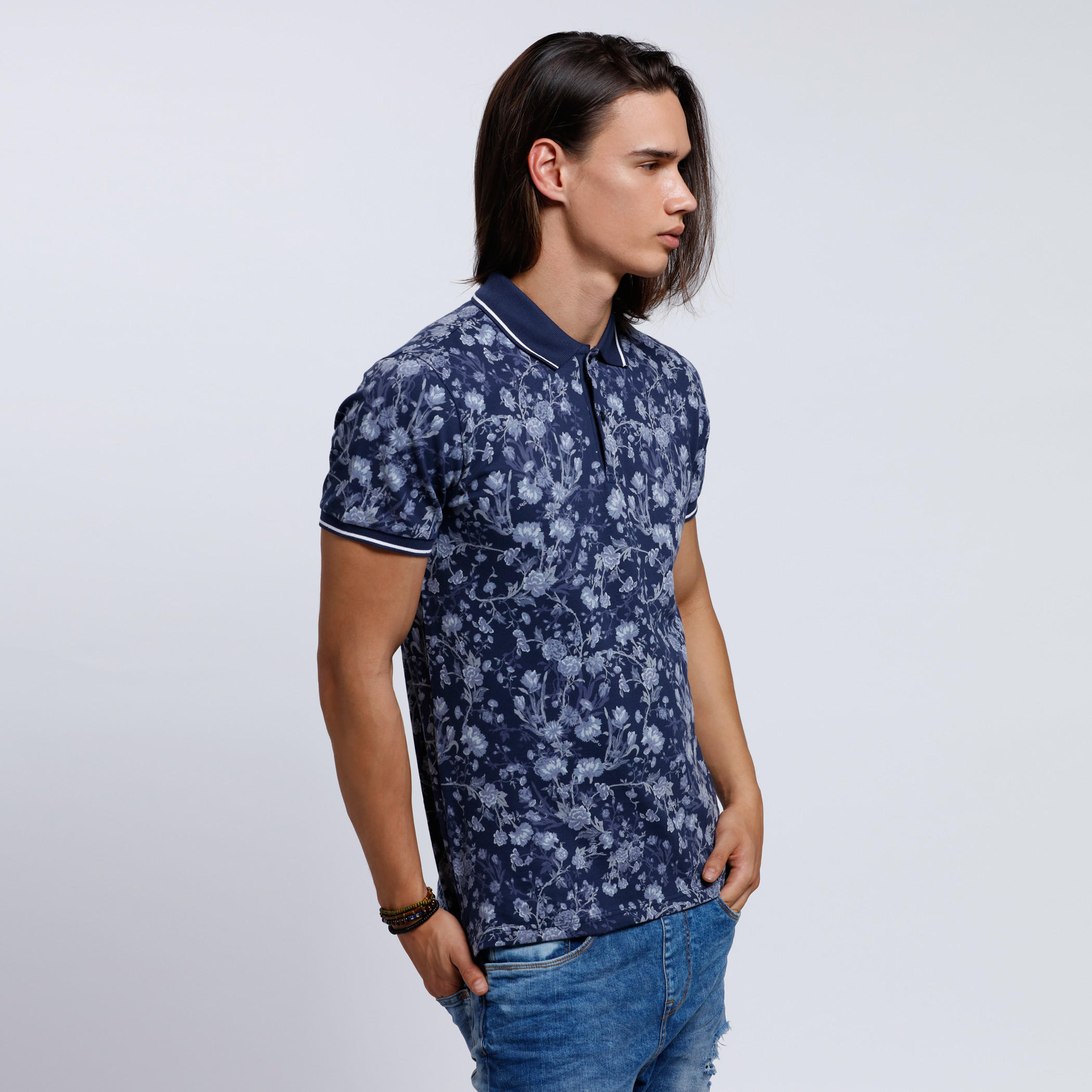Organic Cotton Printed Polo Neck T-Shirt with Short Sleeves-men-clothing-tshirtsandpolos-polos-image-3