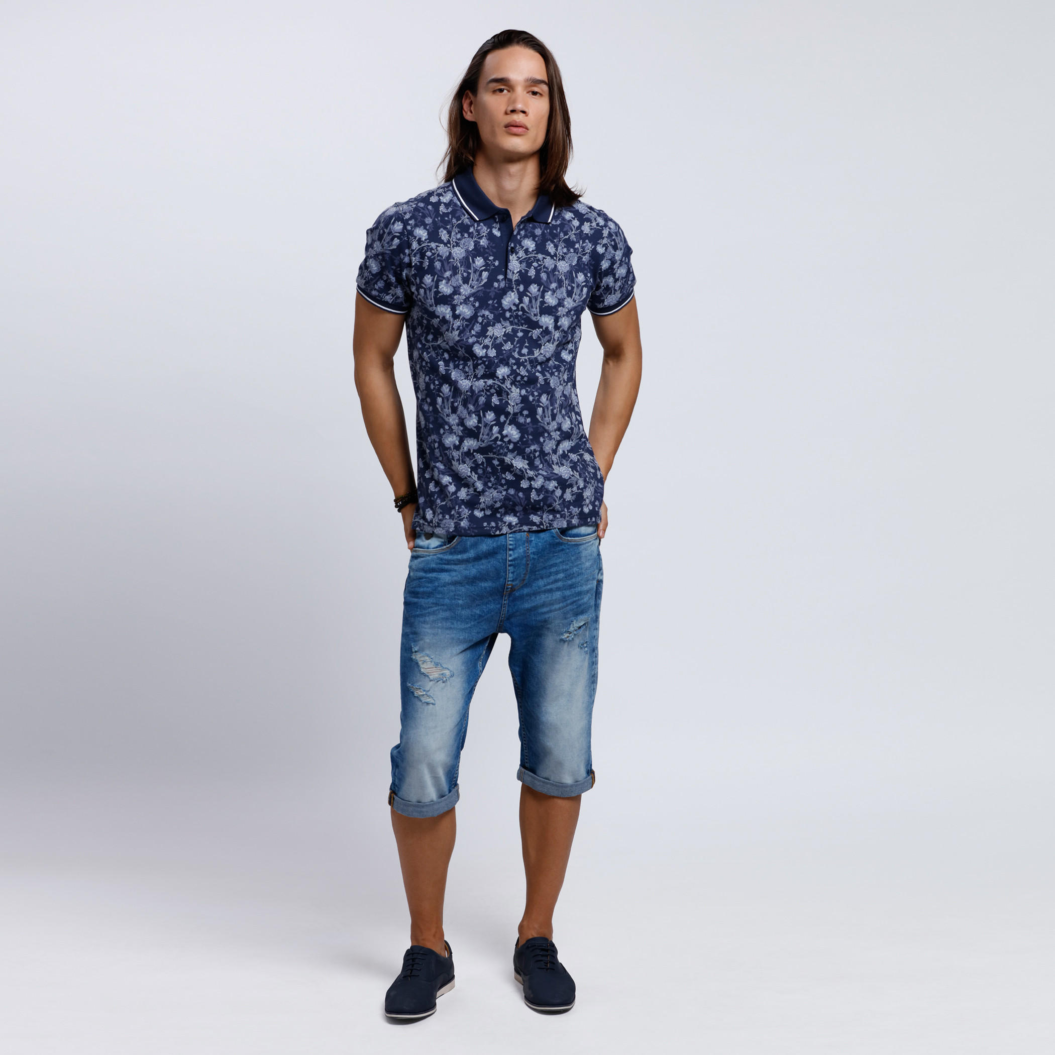 Organic Cotton Printed Polo Neck T-Shirt with Short Sleeves-men-clothing-tshirtsandpolos-polos-image-5