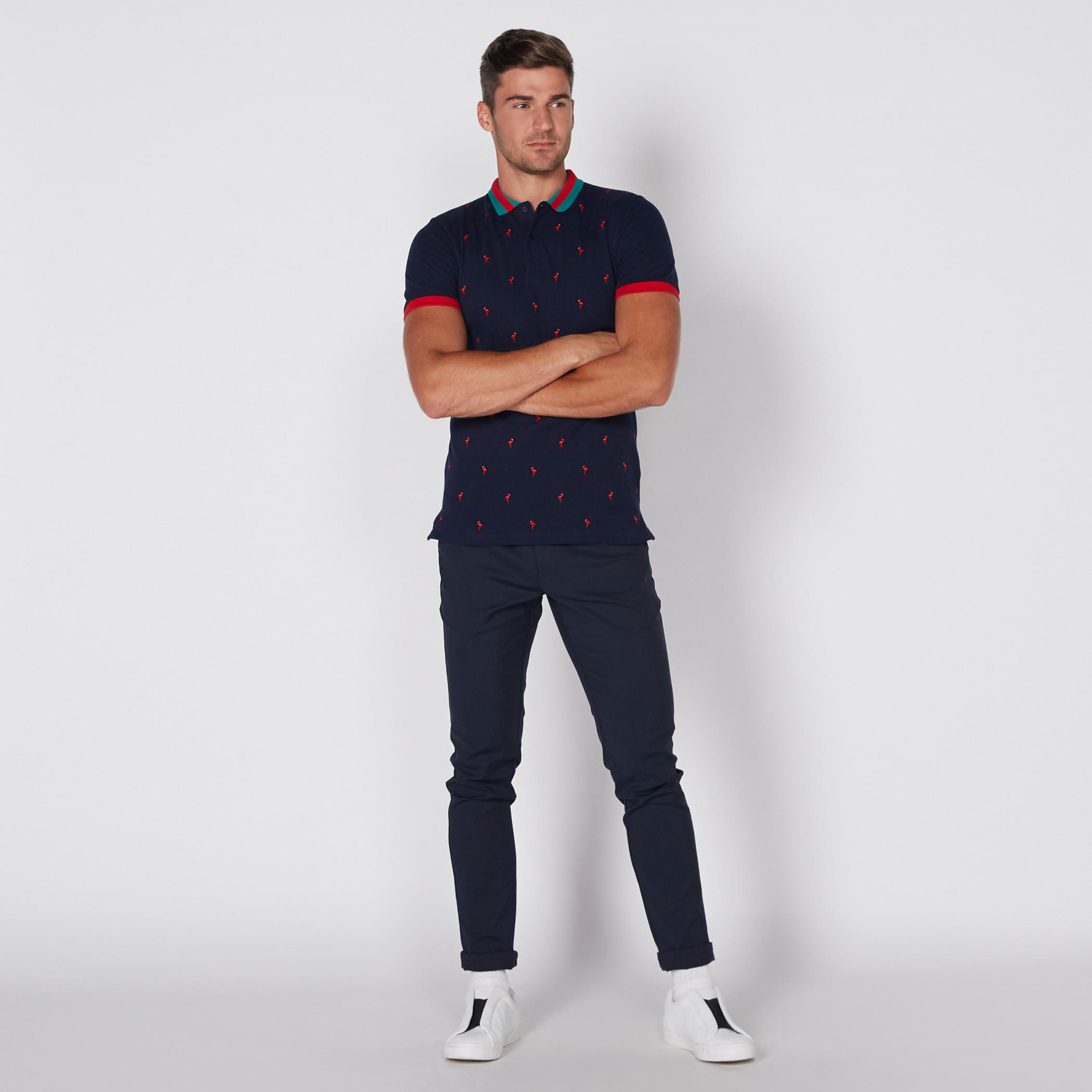 Embroidered T-Shirt with Polo Neck and Short Sleeves-men-clothing-tshirtsandpolos-polos-image-1