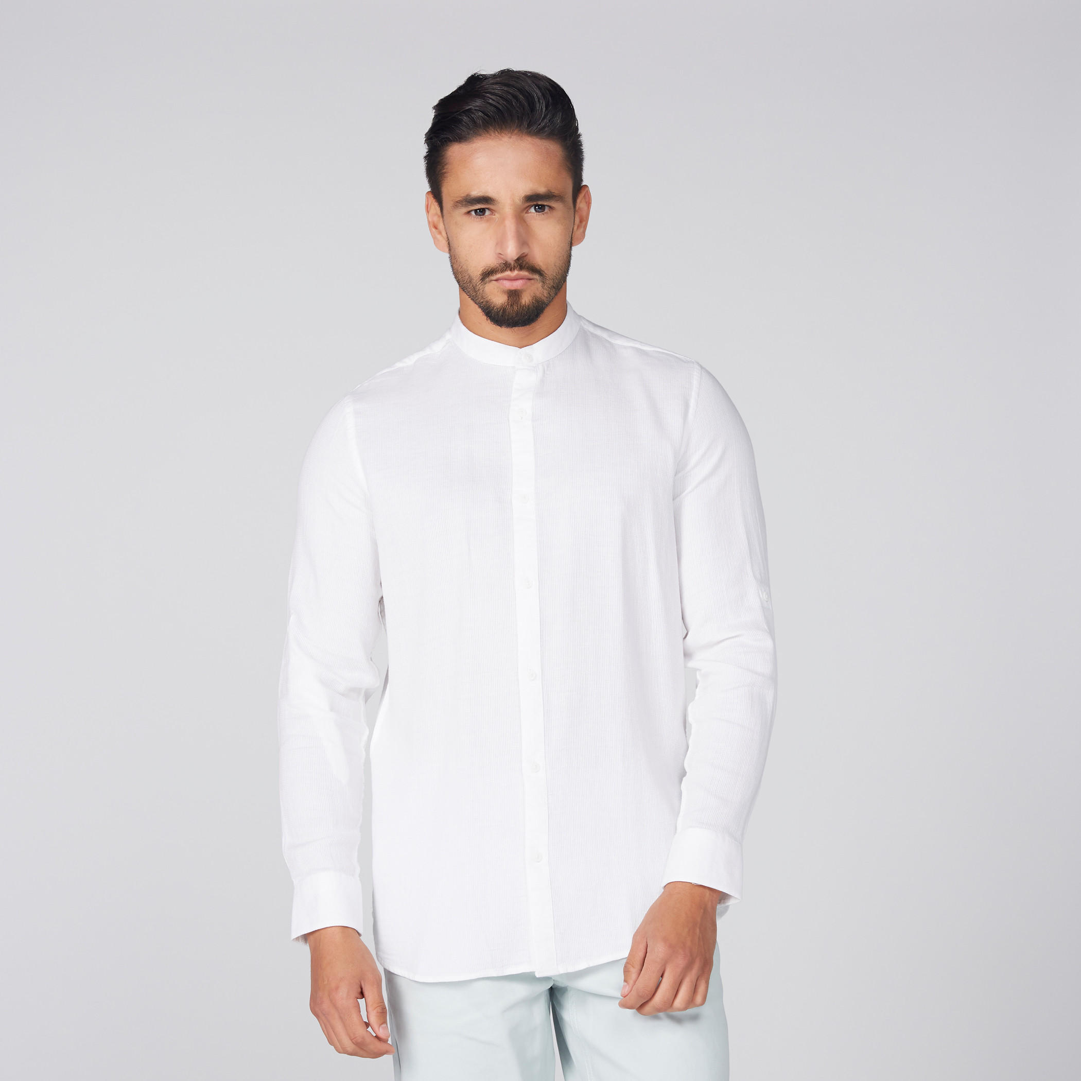 قميص بأكمام طويلة وياقة ماندارين وأزرار-men-clothing-shirts-image-2
