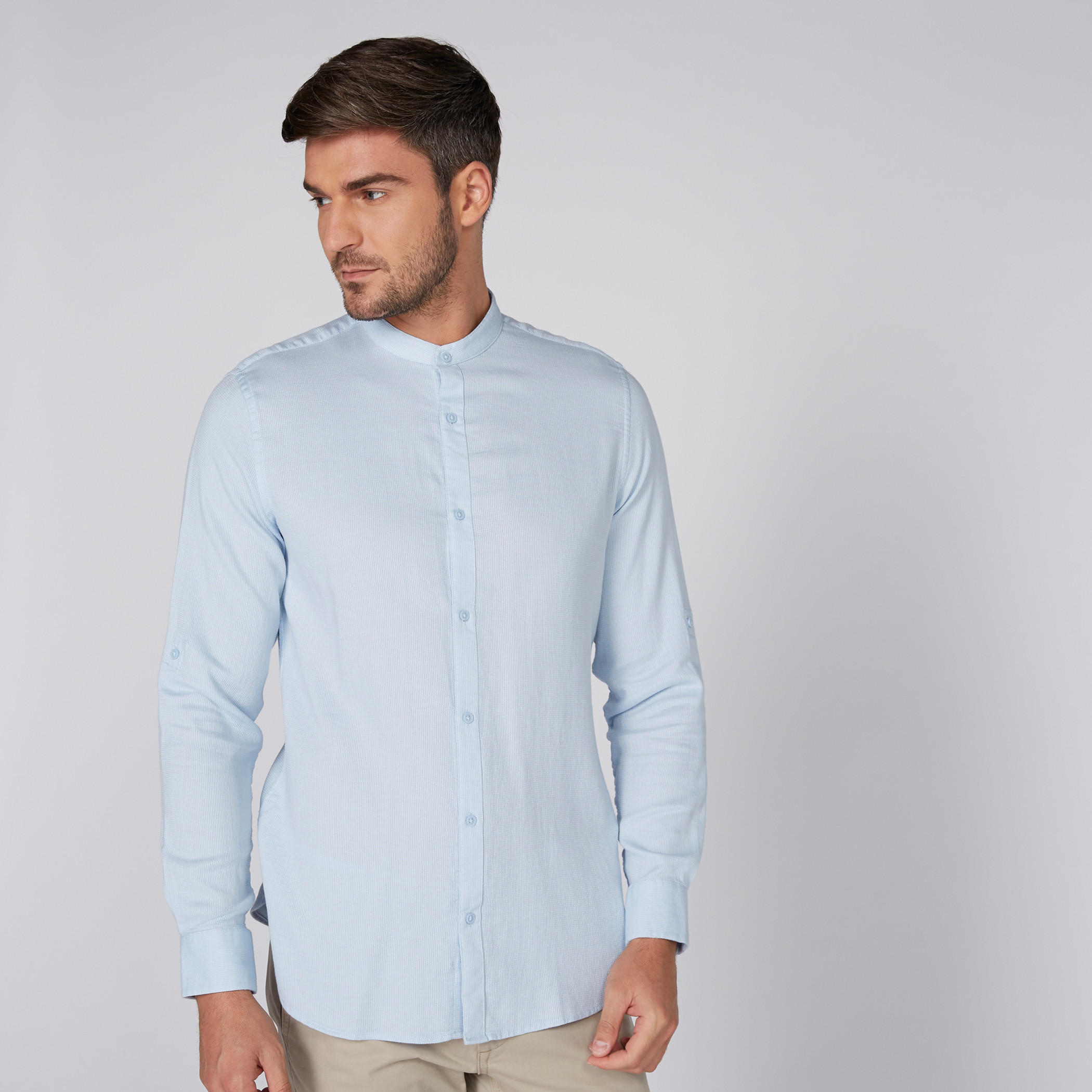 قميص بأكمام طويلة وياقة ماندارين وأزرار-men-clothing-shirts-image-1