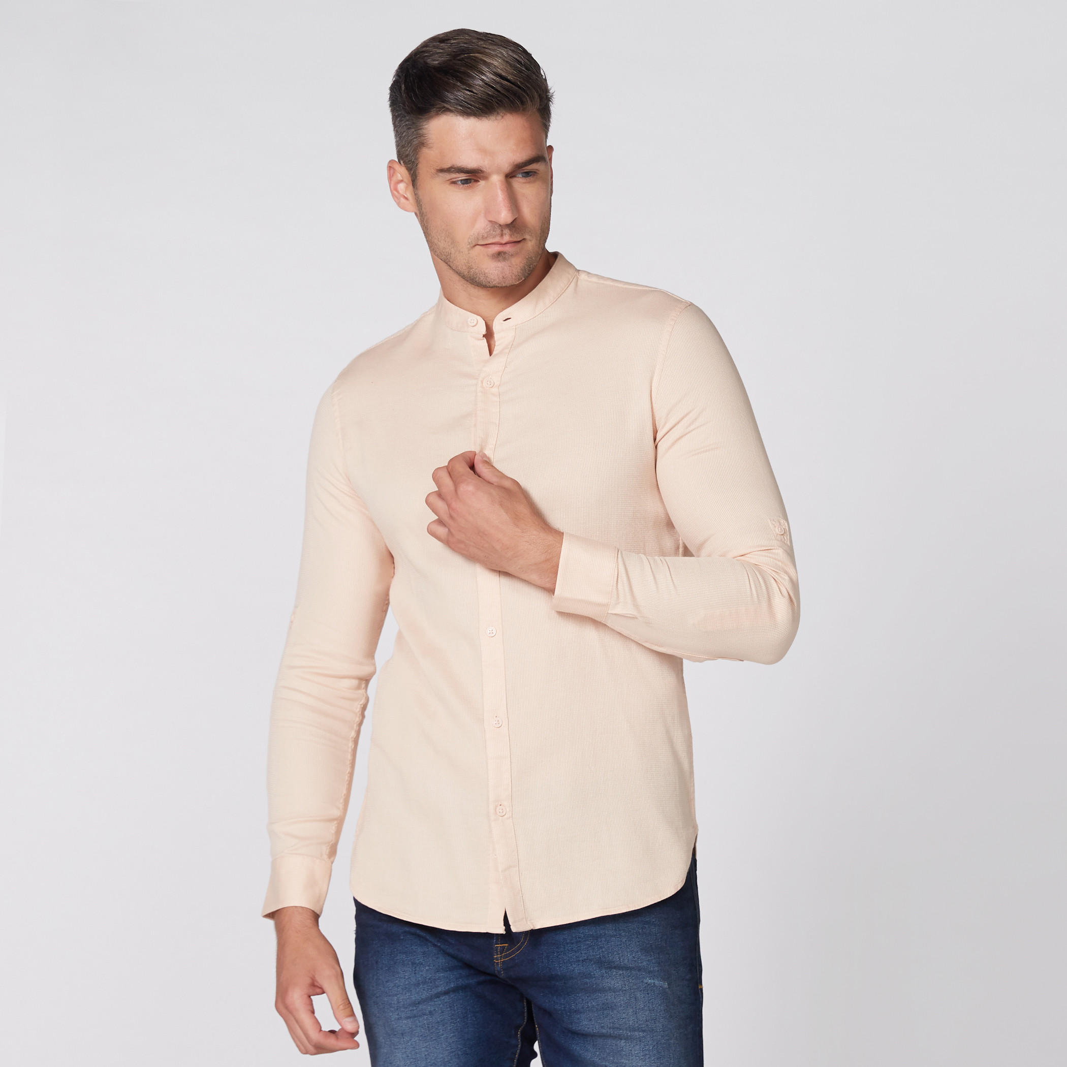 Mandarin Collar Shirt with Long Sleeves and Complete Placket-men-clothing-shirts-image-1