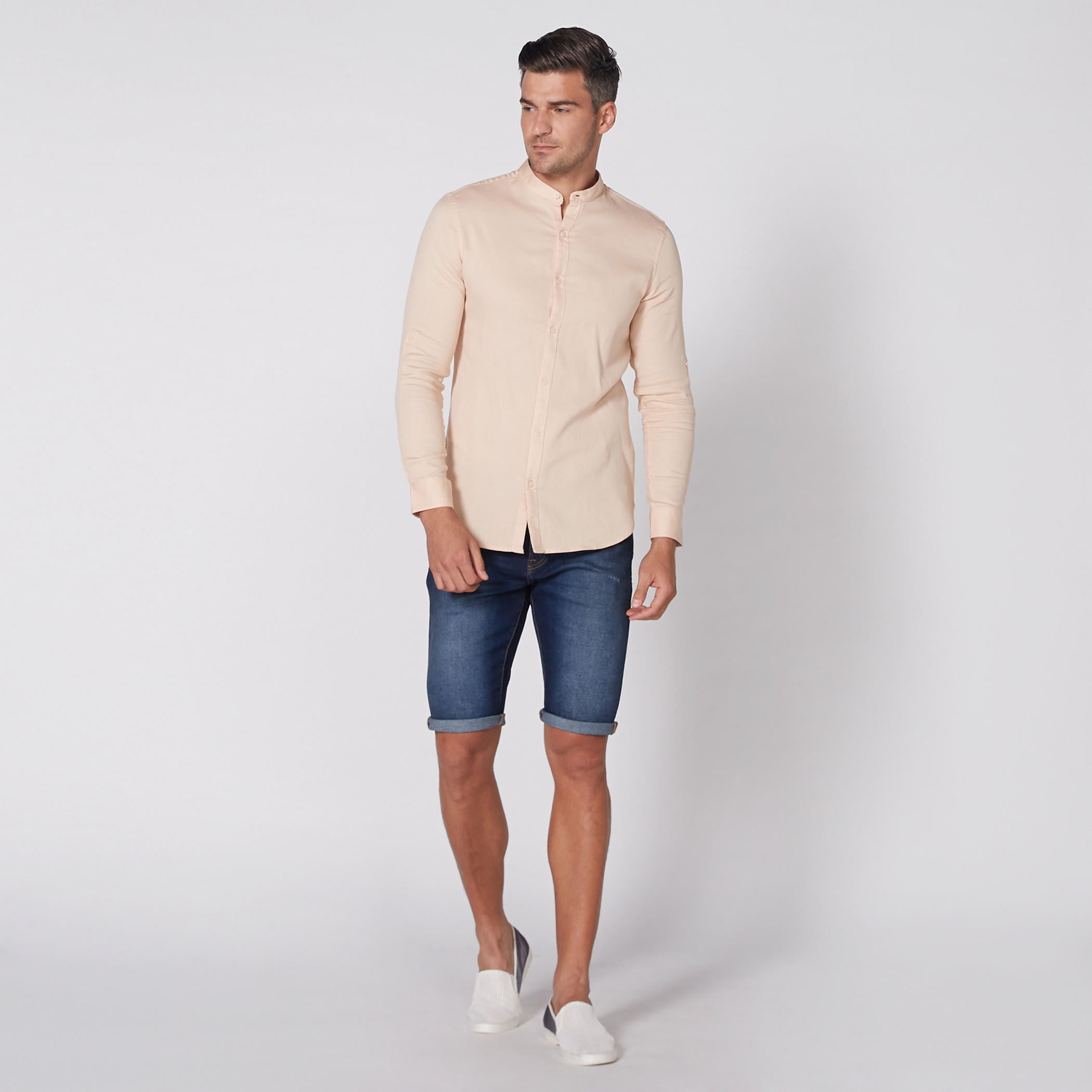 Mandarin Collar Shirt with Long Sleeves and Complete Placket-men-clothing-shirts-image-2