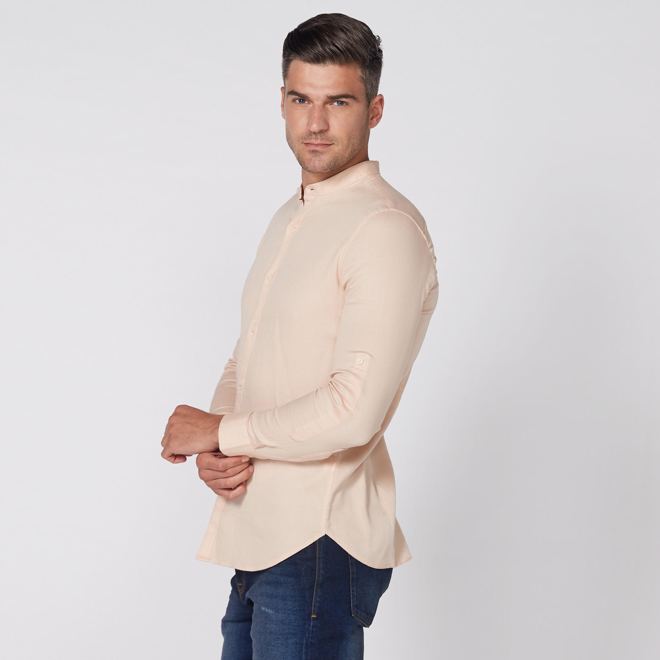 Mandarin Collar Shirt with Long Sleeves and Complete Placket-men-clothing-shirts-image-3