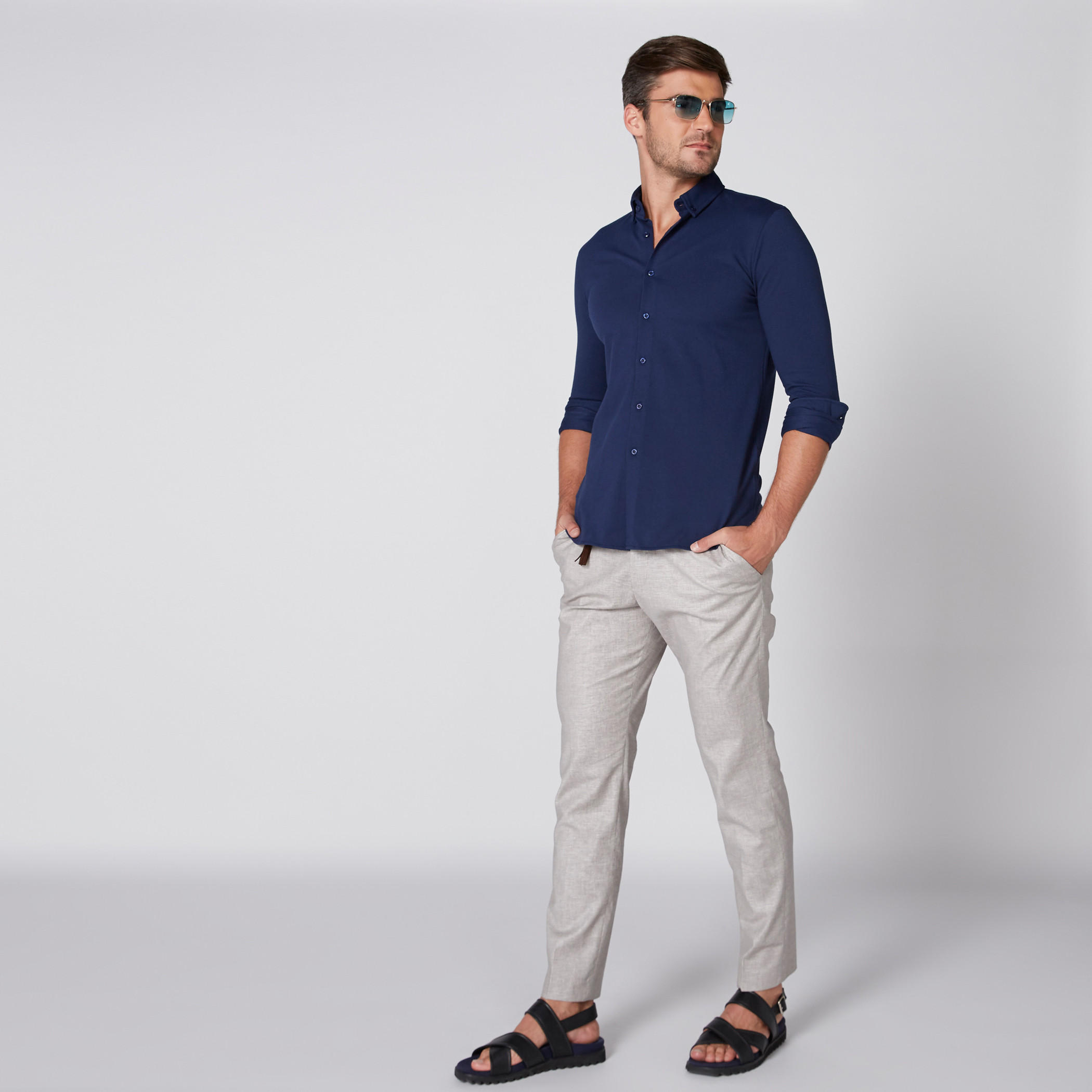 قميص بارز الملمس بأكمام طويلة وأزرار-men-clothing-shirts-image-1