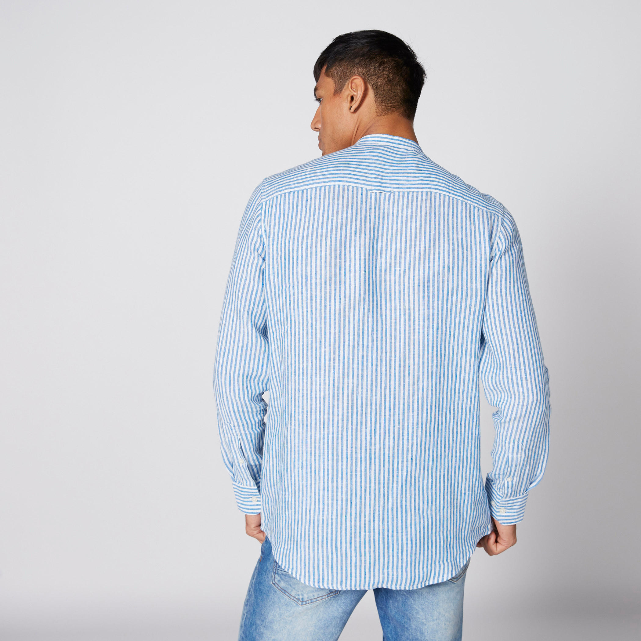 قميص مقلّم بأكمام طويلة وياقة ماندراين-men-clothing-shirts-image-2