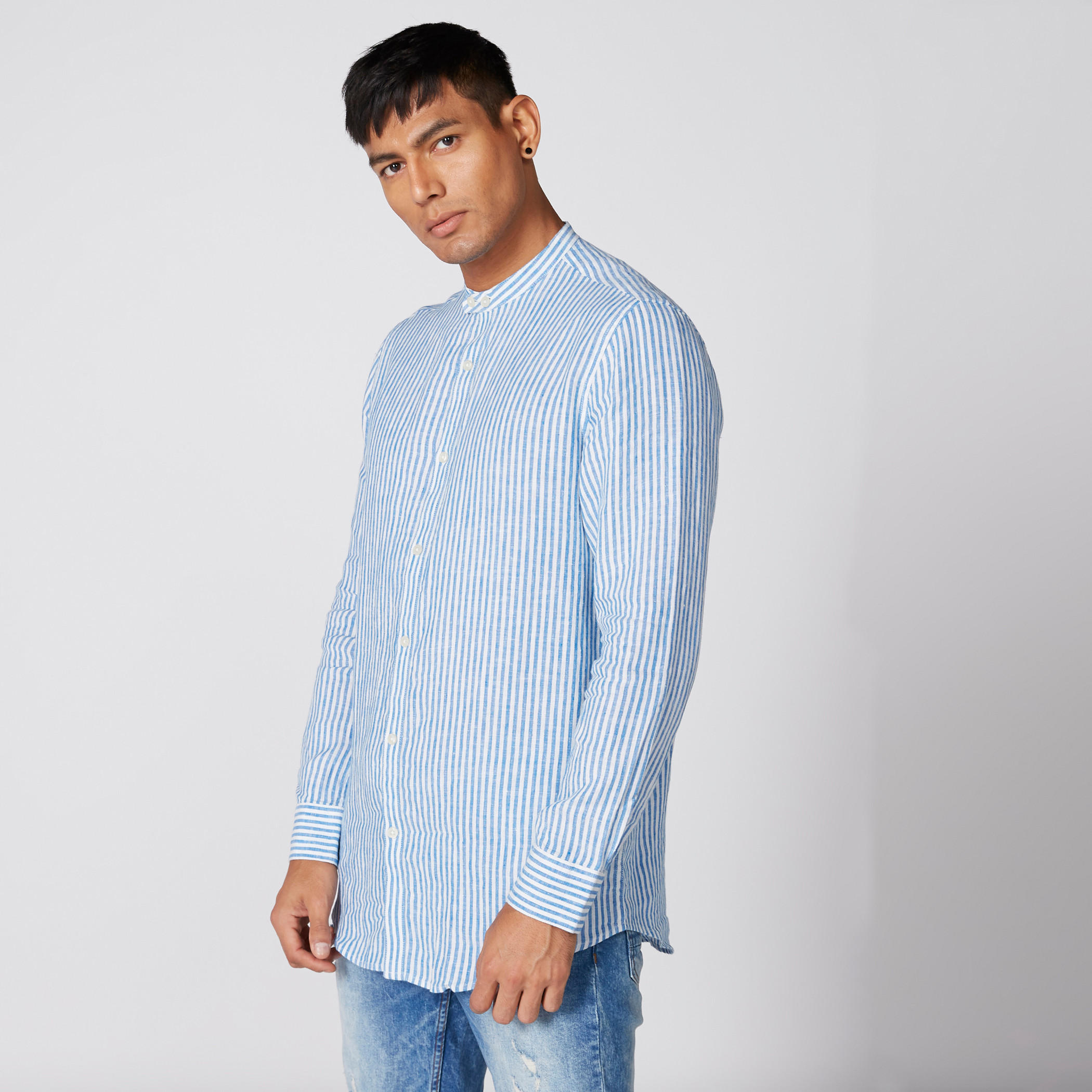 قميص مقلّم بأكمام طويلة وياقة ماندراين-men-clothing-shirts-image-4